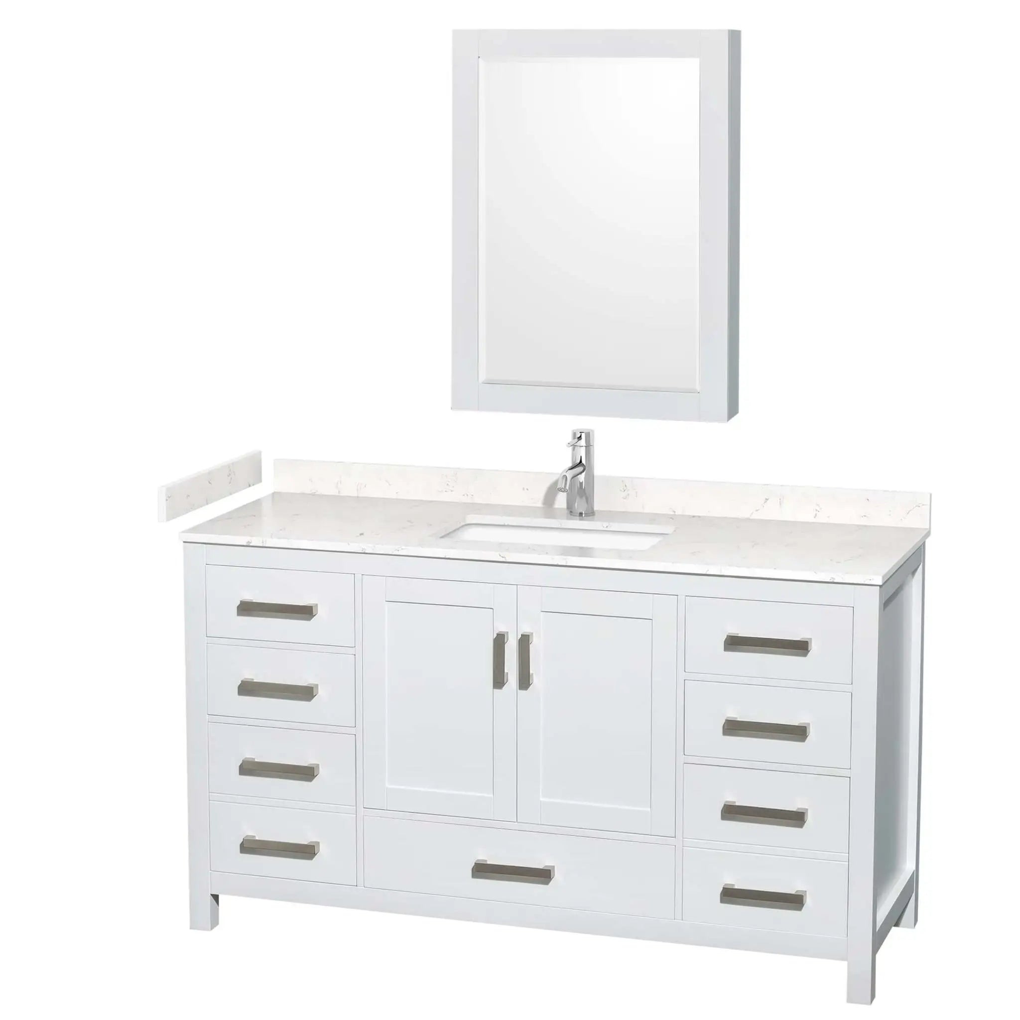 60" Sheffield Single Bathroom Vanity in White with Brushed Chrome Trim & Medicine Cabinet by Wyndham