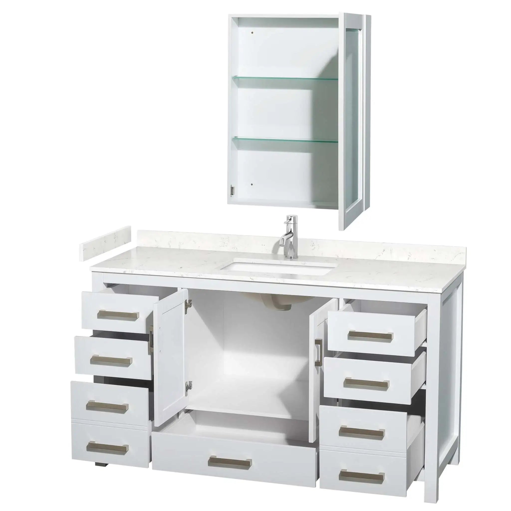 60" Sheffield Single Bathroom Vanity in White with Brushed Chrome Trim & Medicine Cabinet by Wyndham