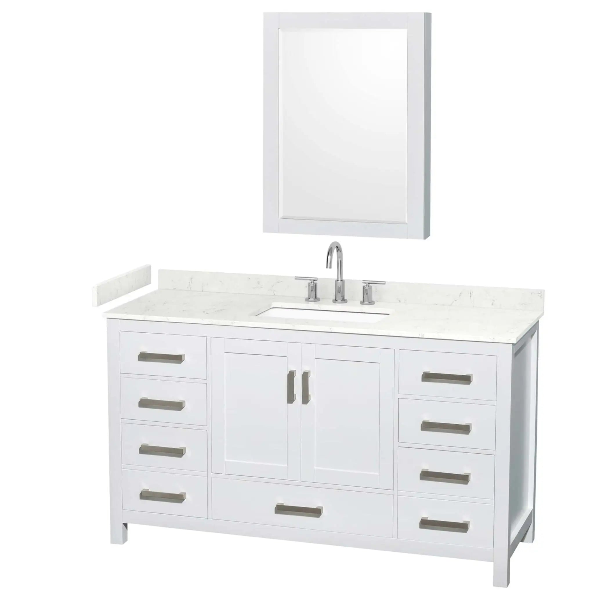 60" Sheffield Single Bathroom Vanity in White with Brushed Chrome Trim & Medicine Cabinet by Wyndham