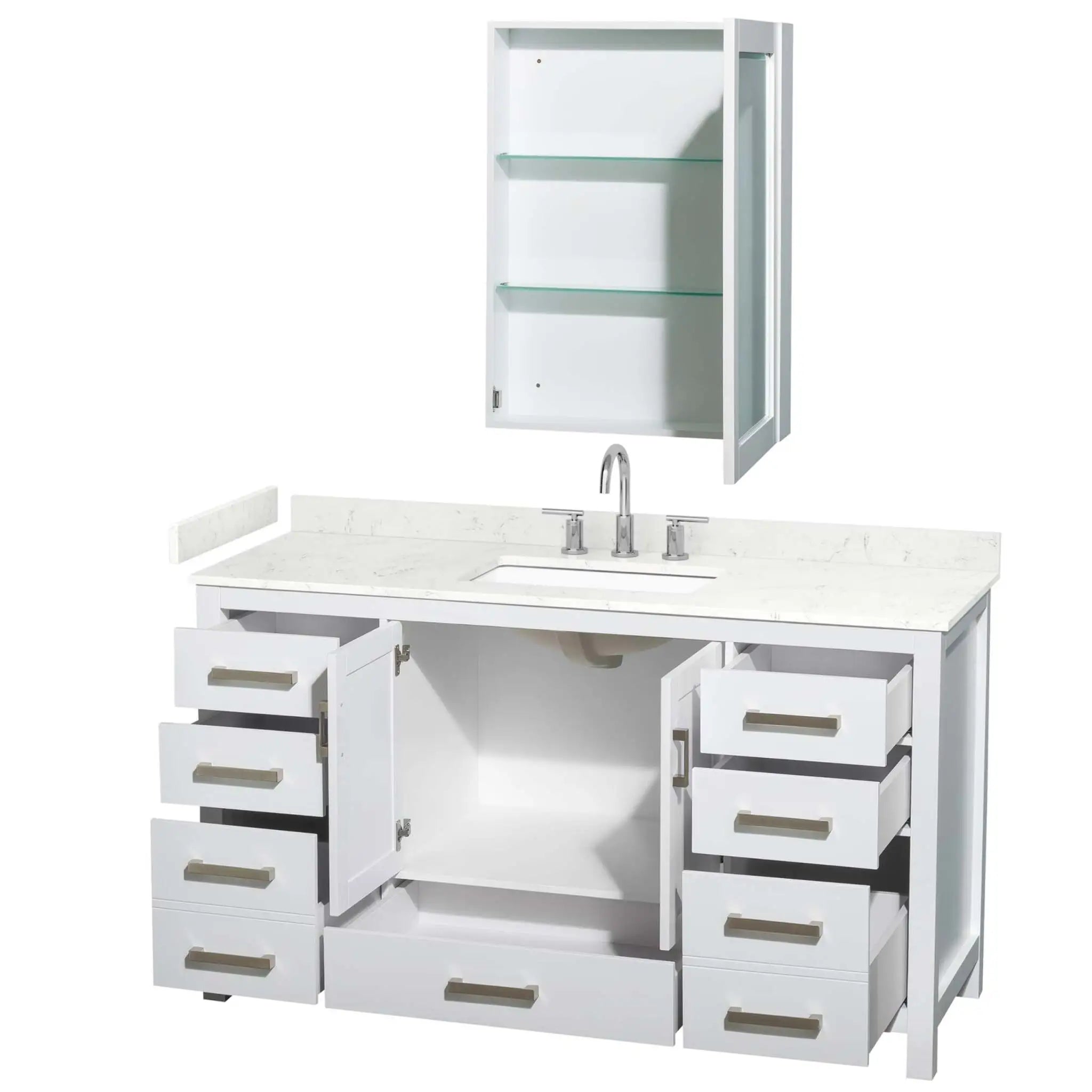 60" Sheffield Single Bathroom Vanity in White with Brushed Chrome Trim & Medicine Cabinet by Wyndham