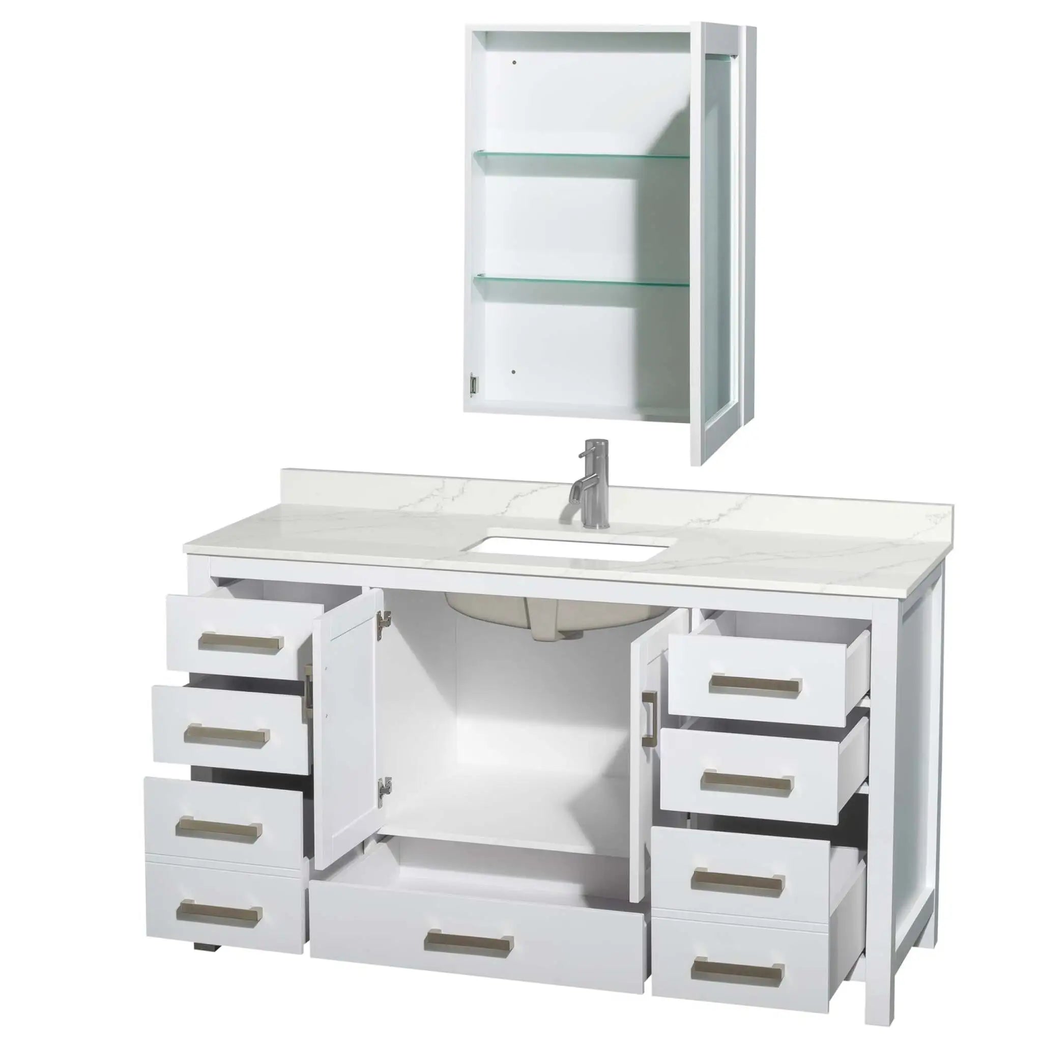 60" Sheffield Single Bathroom Vanity in White with Brushed Chrome Trim & Medicine Cabinet by Wyndham