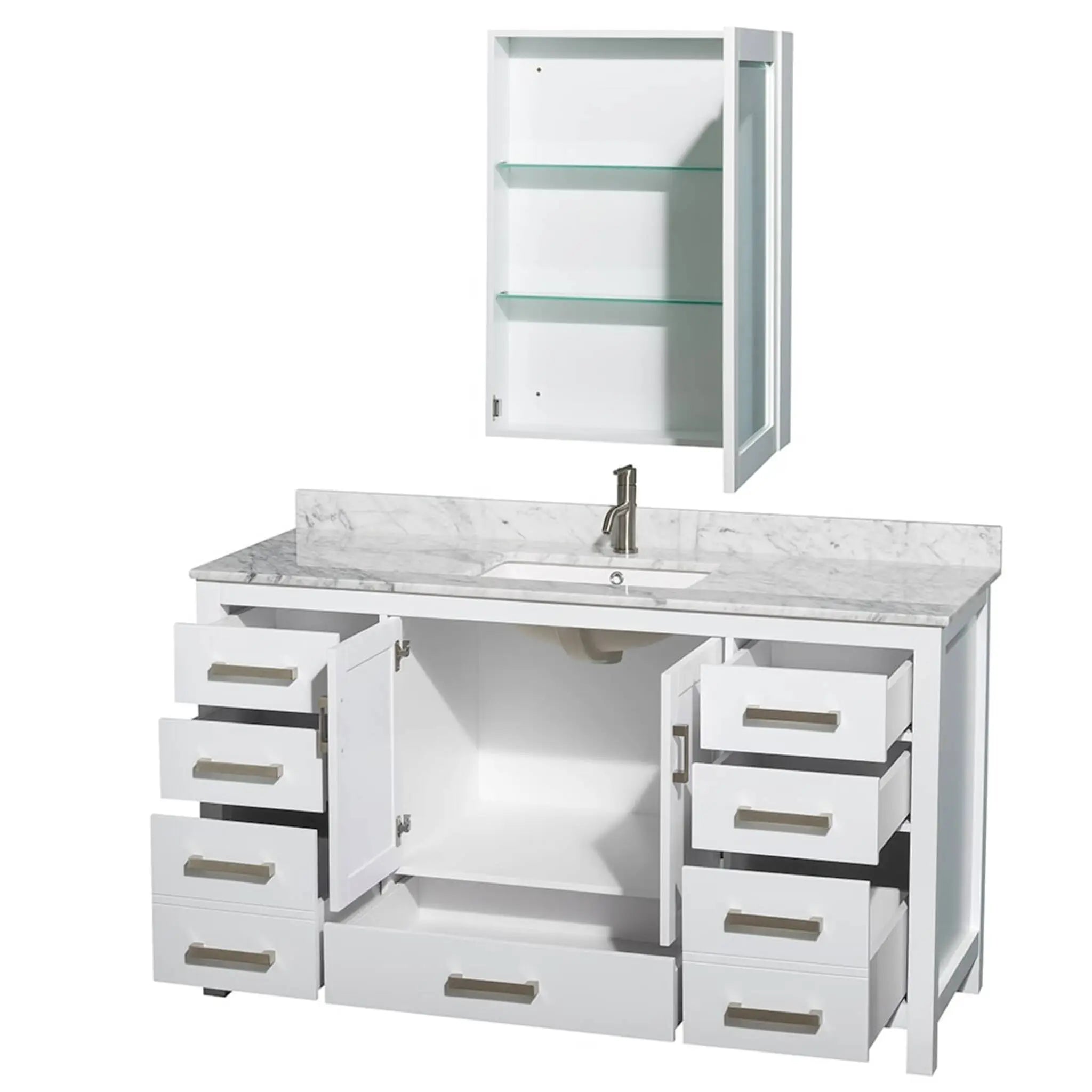 60" Sheffield Single Bathroom Vanity in White with Brushed Chrome Trim & Medicine Cabinet by Wyndham