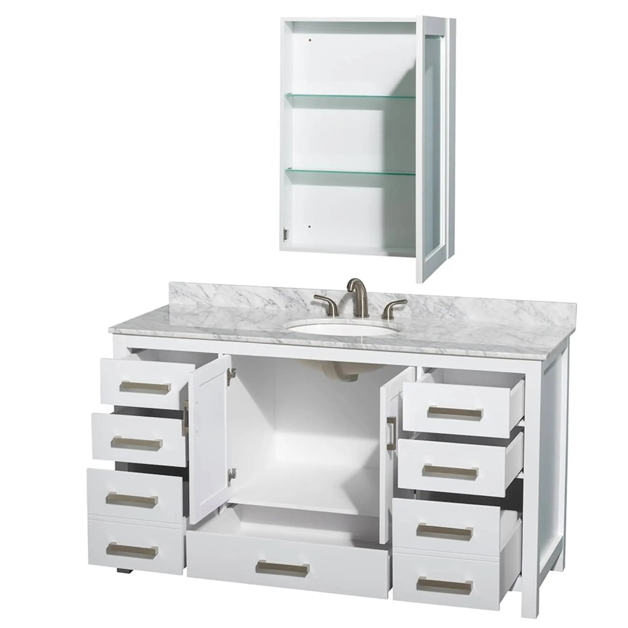 60" Sheffield Single Bathroom Vanity in White with Brushed Chrome Trim & Medicine Cabinet by Wyndham
