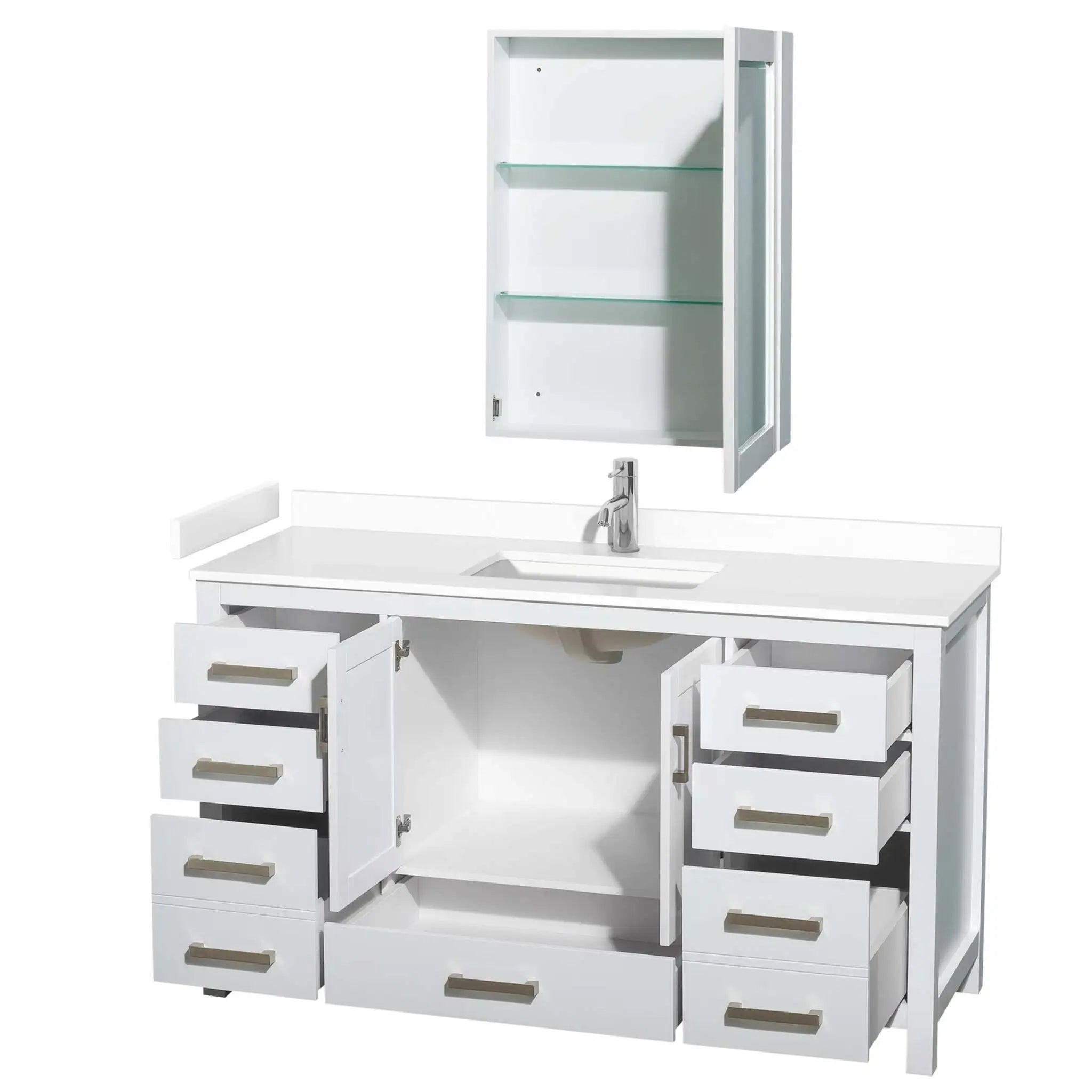 60" Sheffield Single Bathroom Vanity in White with Brushed Chrome Trim & Medicine Cabinet by Wyndham