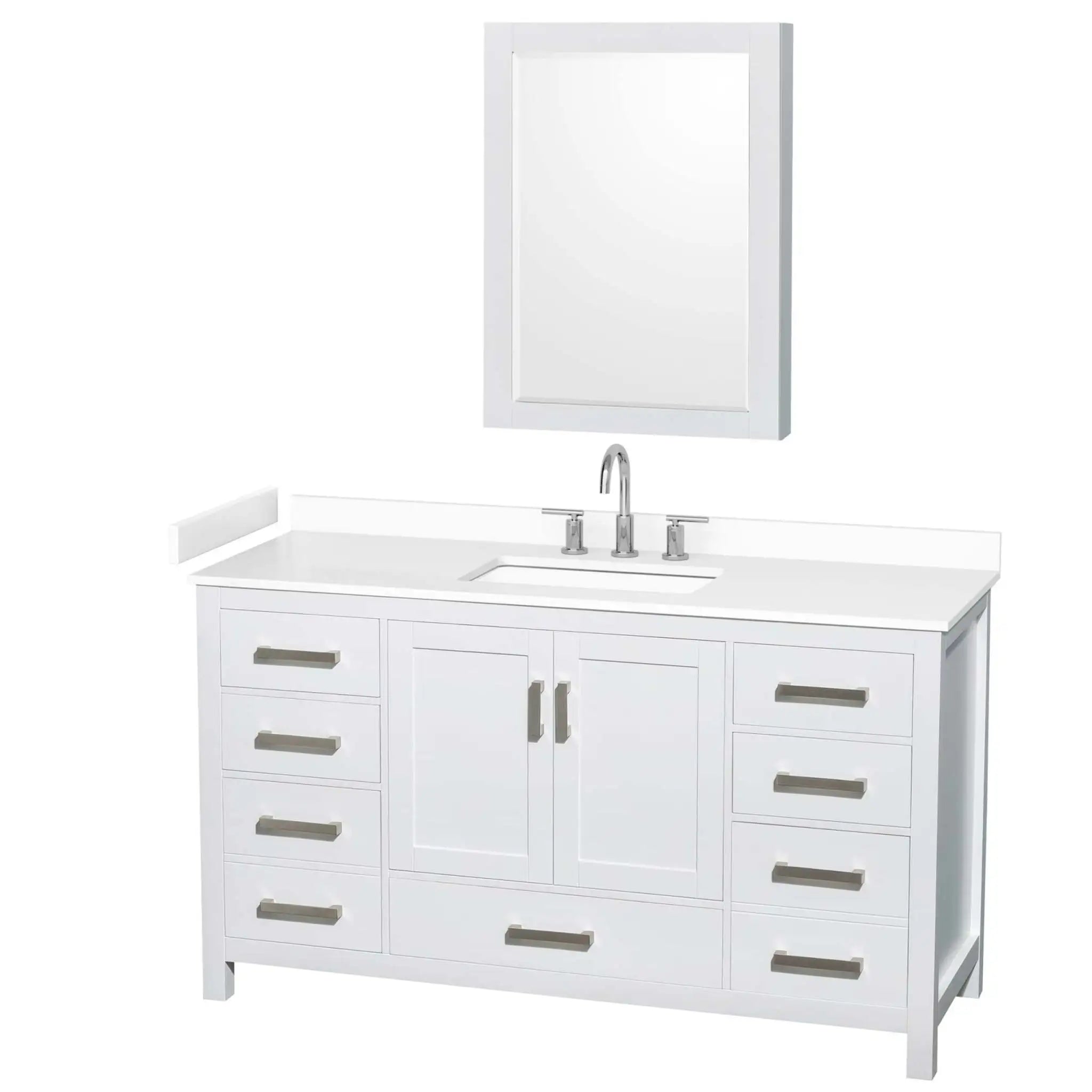60" Sheffield Single Bathroom Vanity in White with Brushed Chrome Trim & Medicine Cabinet by Wyndham