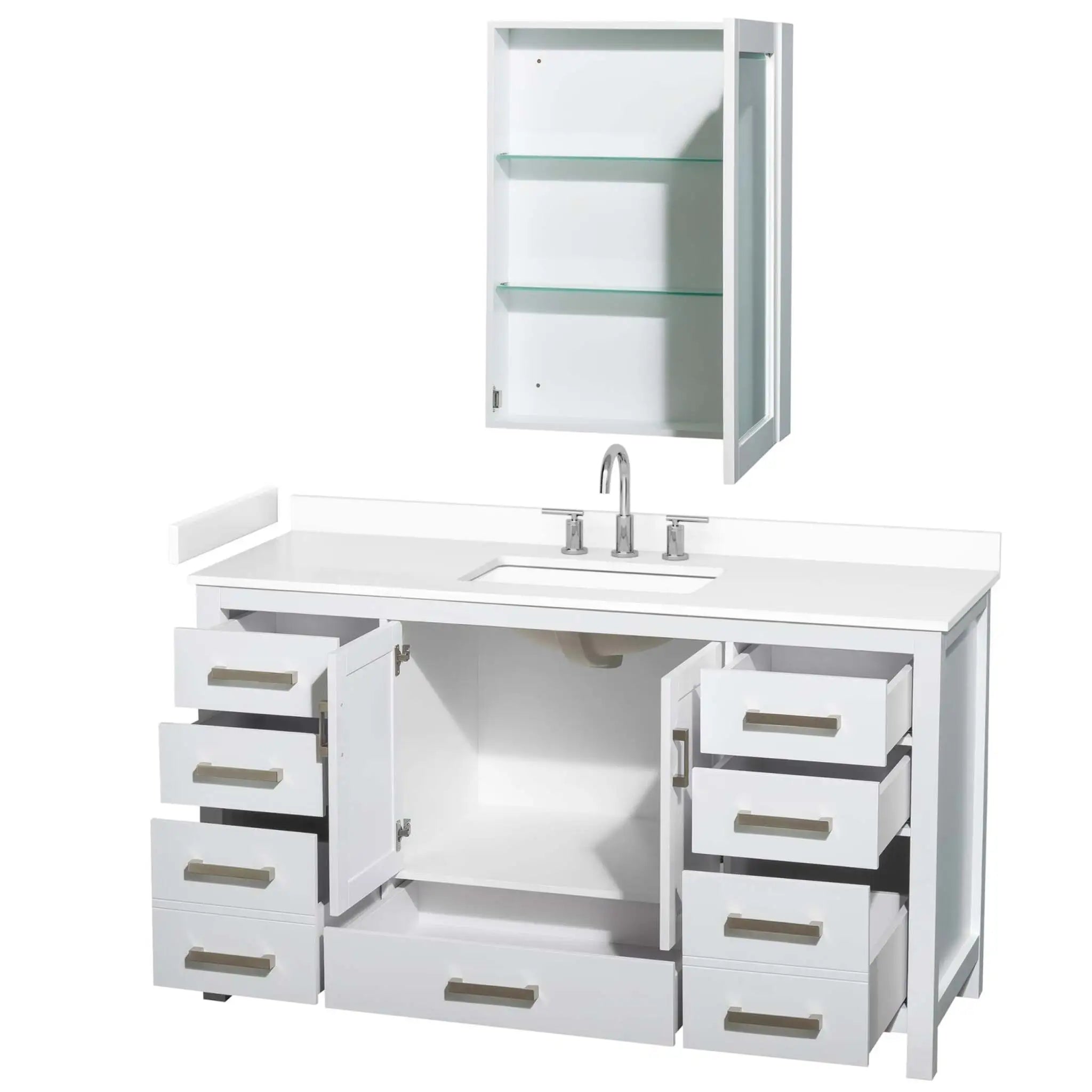 60" Sheffield Single Bathroom Vanity in White with Brushed Chrome Trim & Medicine Cabinet by Wyndham