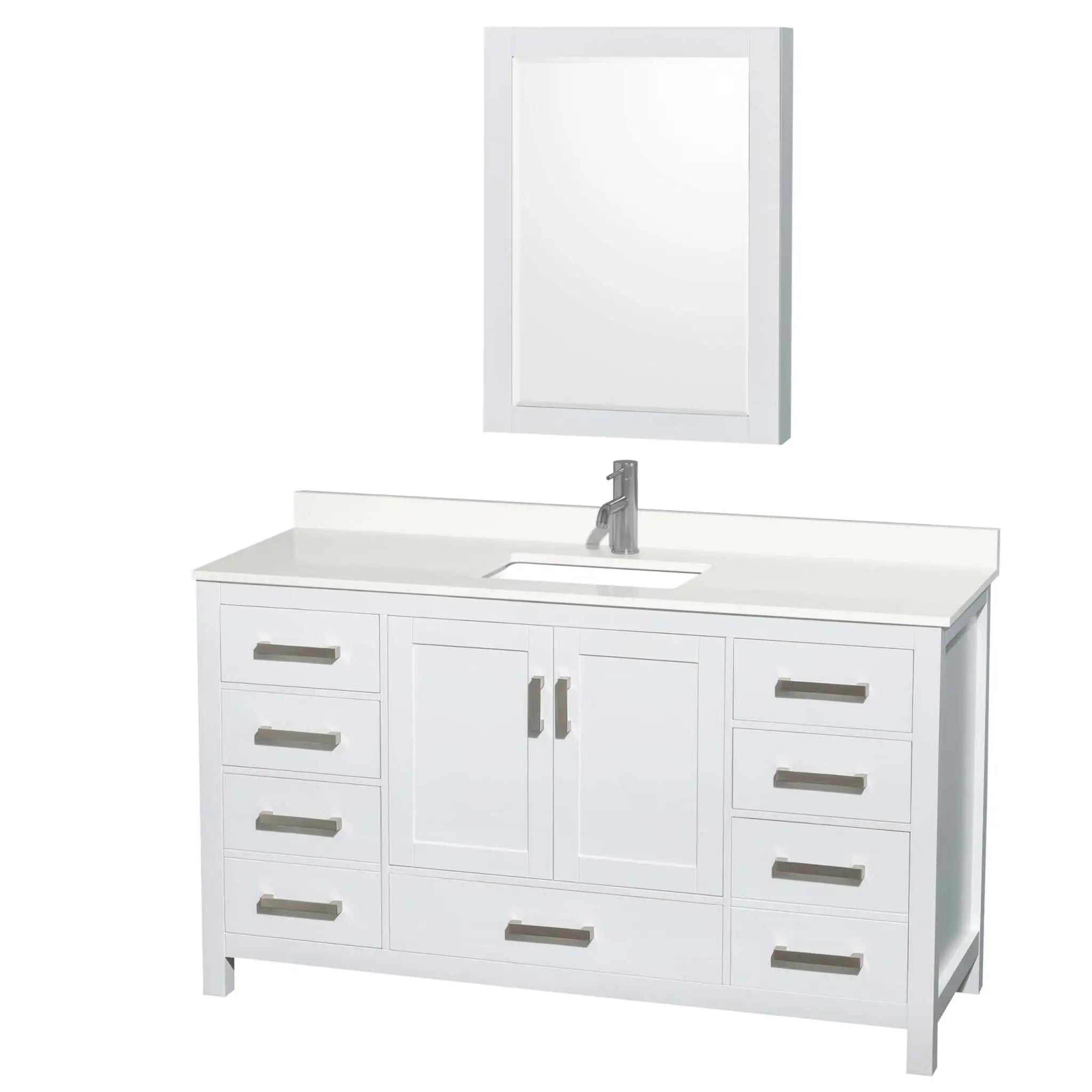 60" Sheffield Single Bathroom Vanity in White with Brushed Chrome Trim & Medicine Cabinet by Wyndham