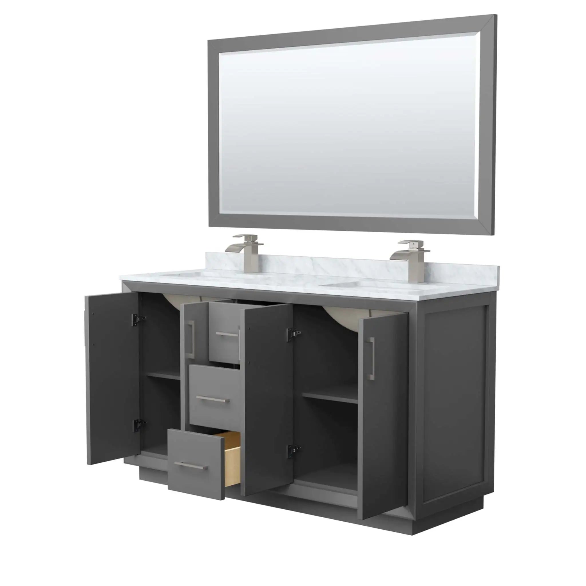 60" Strada Double Bathroom Vanity in Dark Gray with Brushed Nickel Trim & 58" Mirror by Wyndham