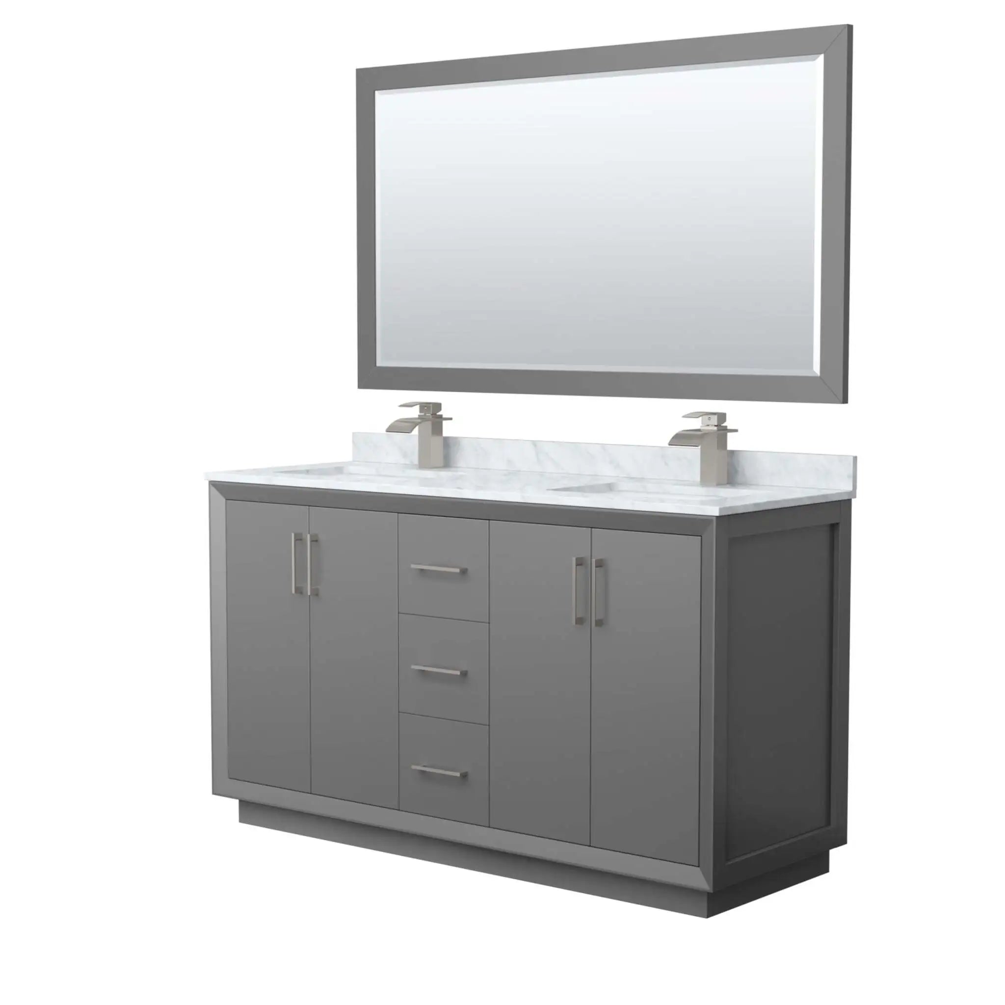 60" Strada Double Bathroom Vanity in Dark Gray with Brushed Nickel Trim & 58" Mirror by Wyndham