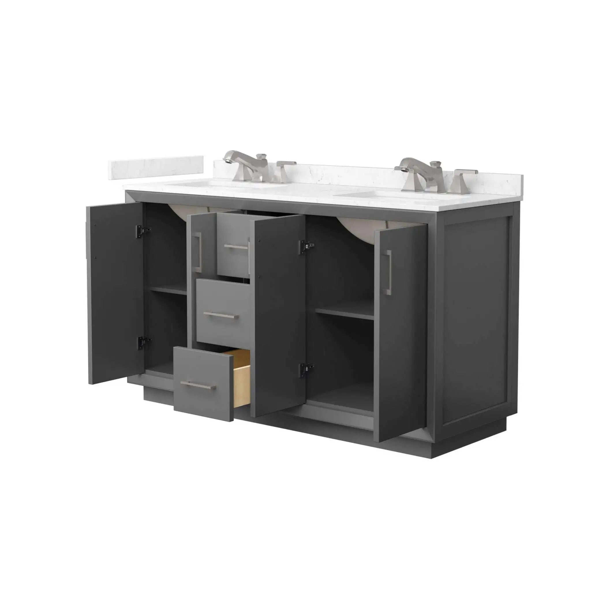 60" Strada Double Bathroom Vanity in Dark Gray with Brushed Nickel Trim by Wyndham