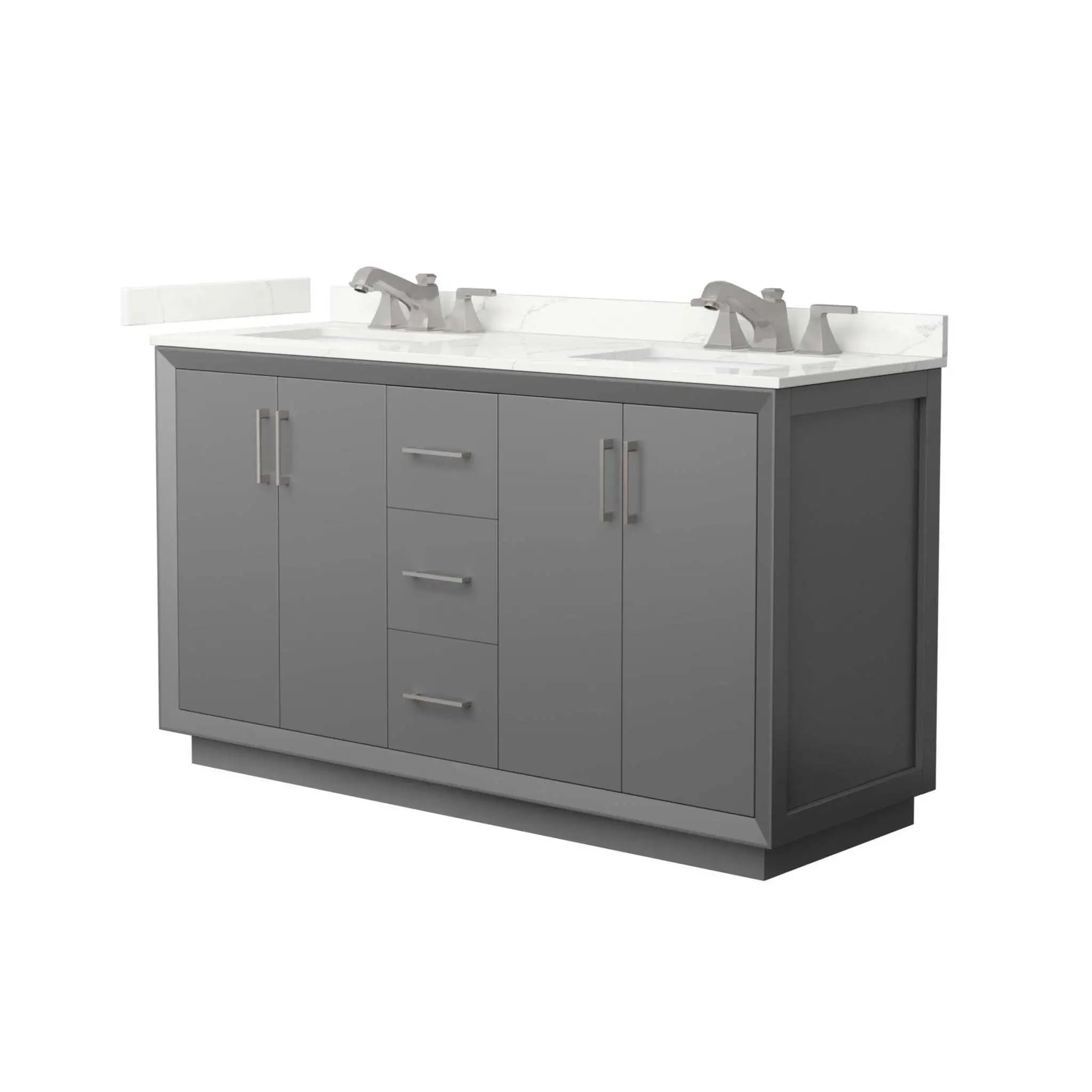 60" Strada Double Bathroom Vanity in Dark Gray with Brushed Nickel Trim by Wyndham