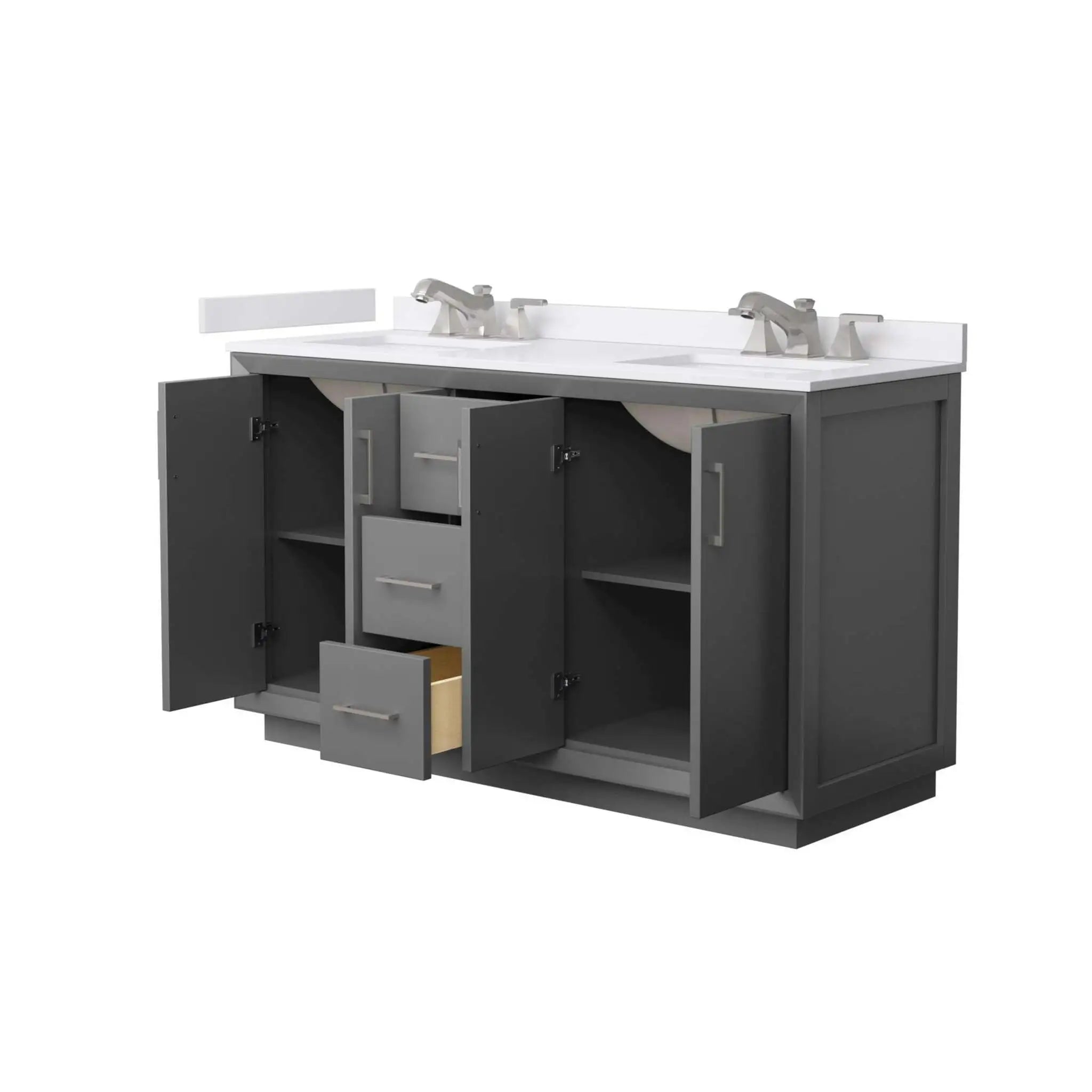 60" Strada Double Bathroom Vanity in Dark Gray with Brushed Nickel Trim by Wyndham