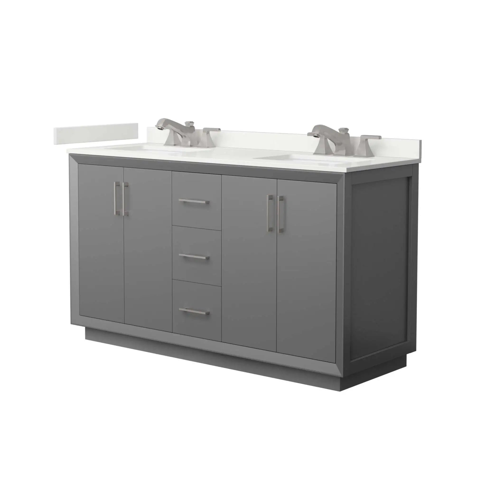 60" Strada Double Bathroom Vanity in Dark Gray with Brushed Nickel Trim by Wyndham