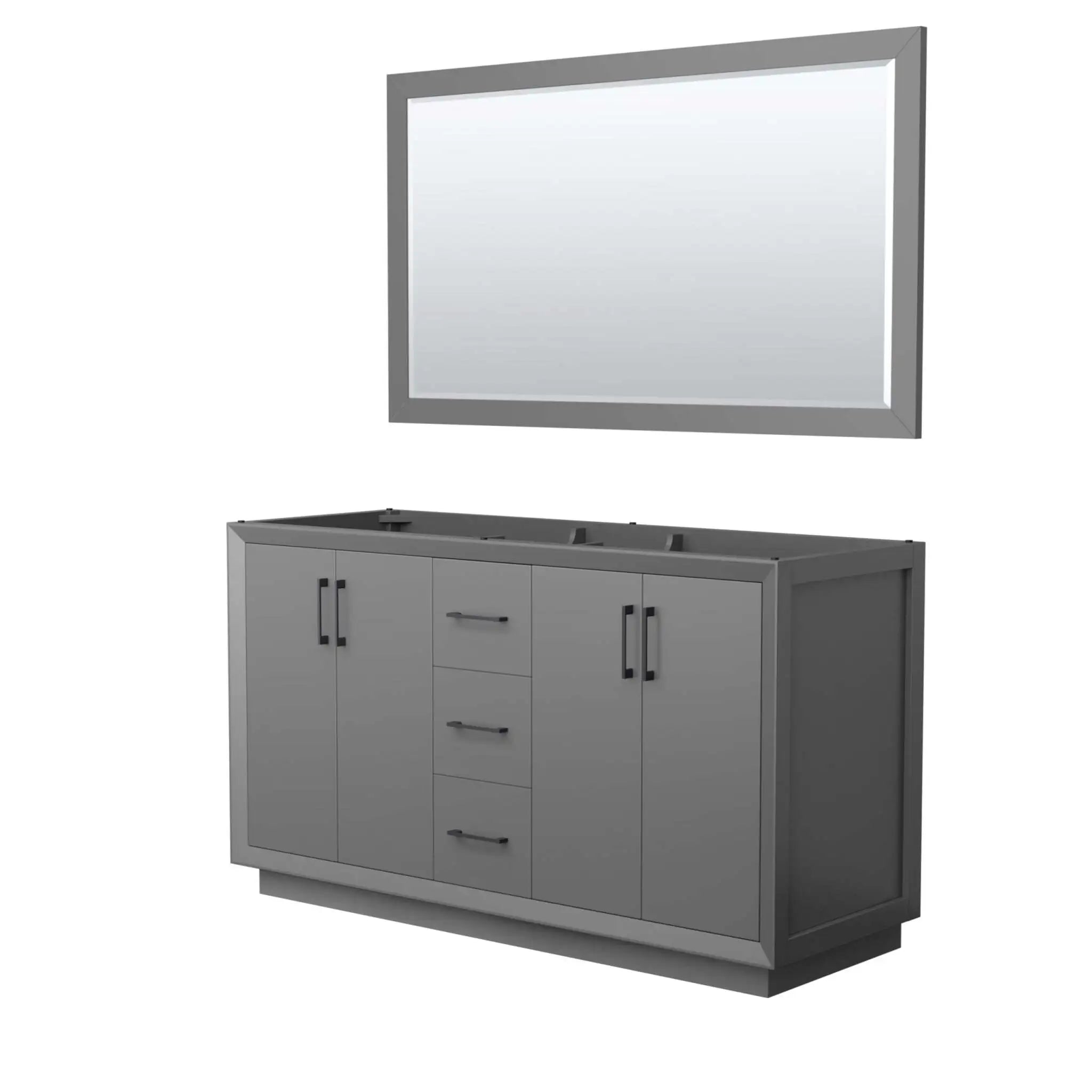 60" Strada Double Bathroom Vanity in Dark Gray with Matte Black Trim & 58" Mirror by Wyndham