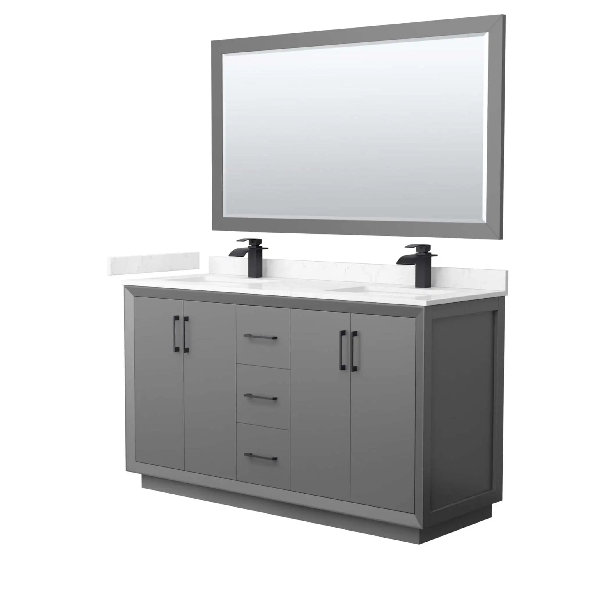 60" Strada Double Bathroom Vanity in Dark Gray with Matte Black Trim & 58" Mirror by Wyndham