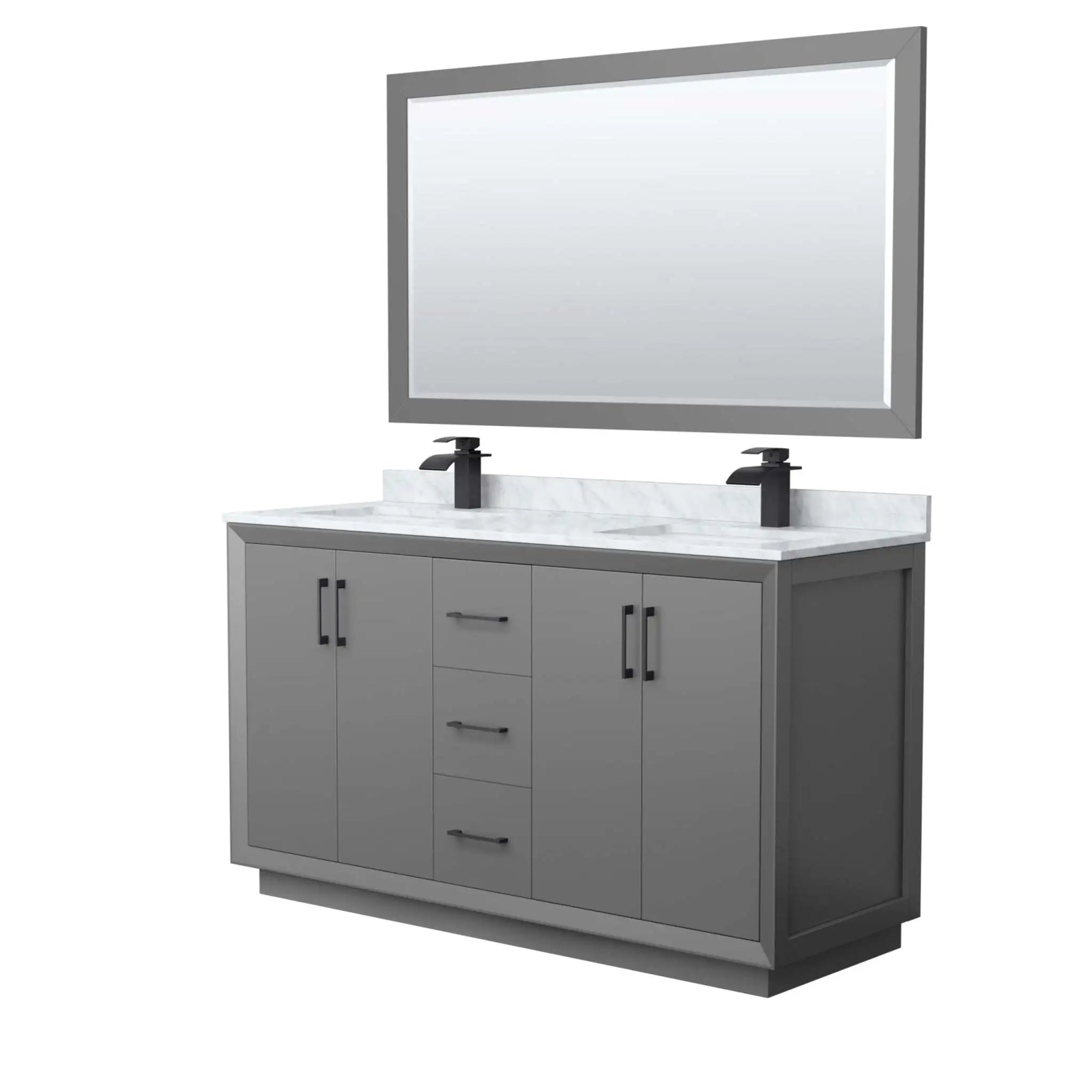 60" Strada Double Bathroom Vanity in Dark Gray with Matte Black Trim & 58" Mirror by Wyndham