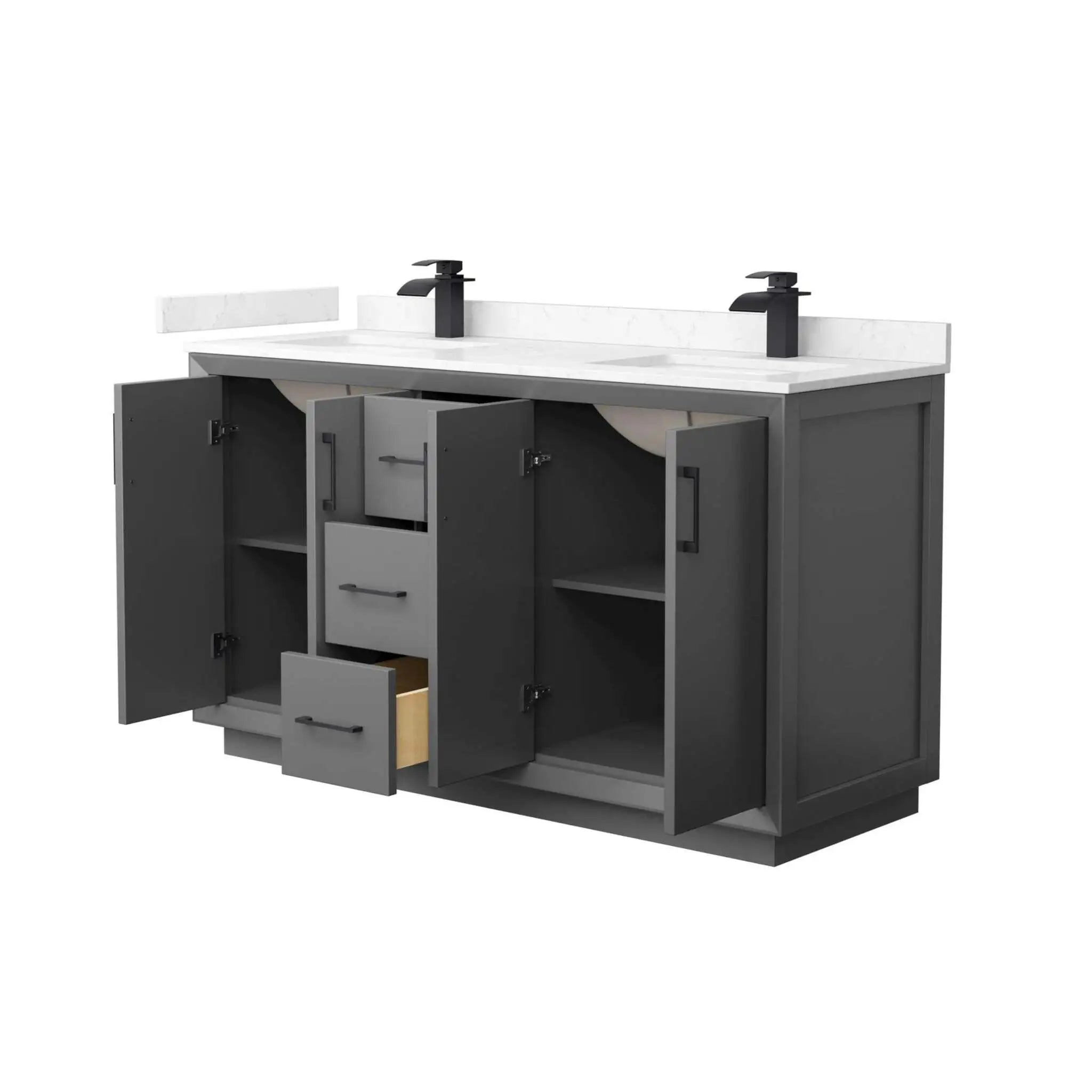 60" Strada Double Bathroom Vanity in Dark Gray with Matte Black Trim by Wyndham