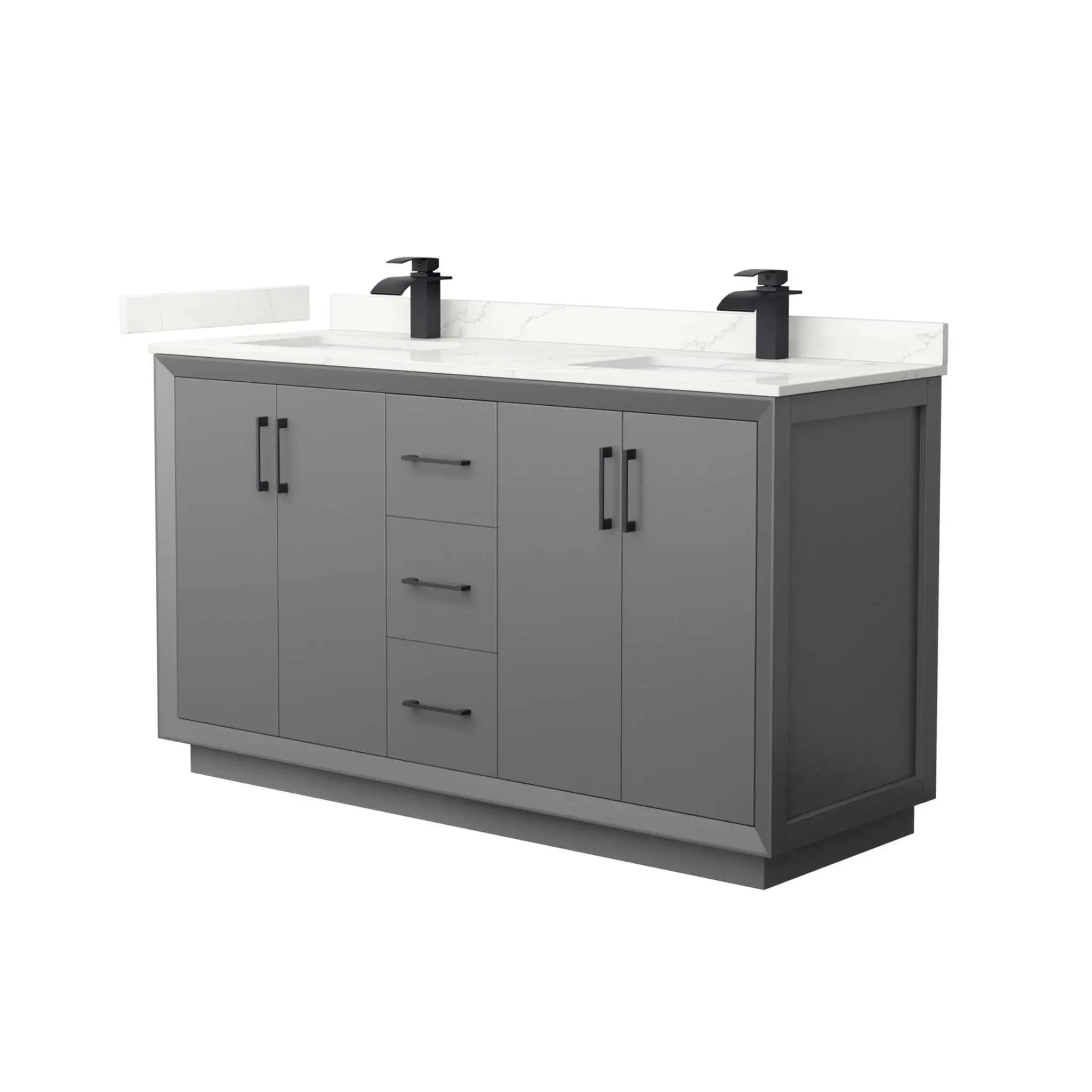 60" Strada Double Bathroom Vanity in Dark Gray with Matte Black Trim by Wyndham