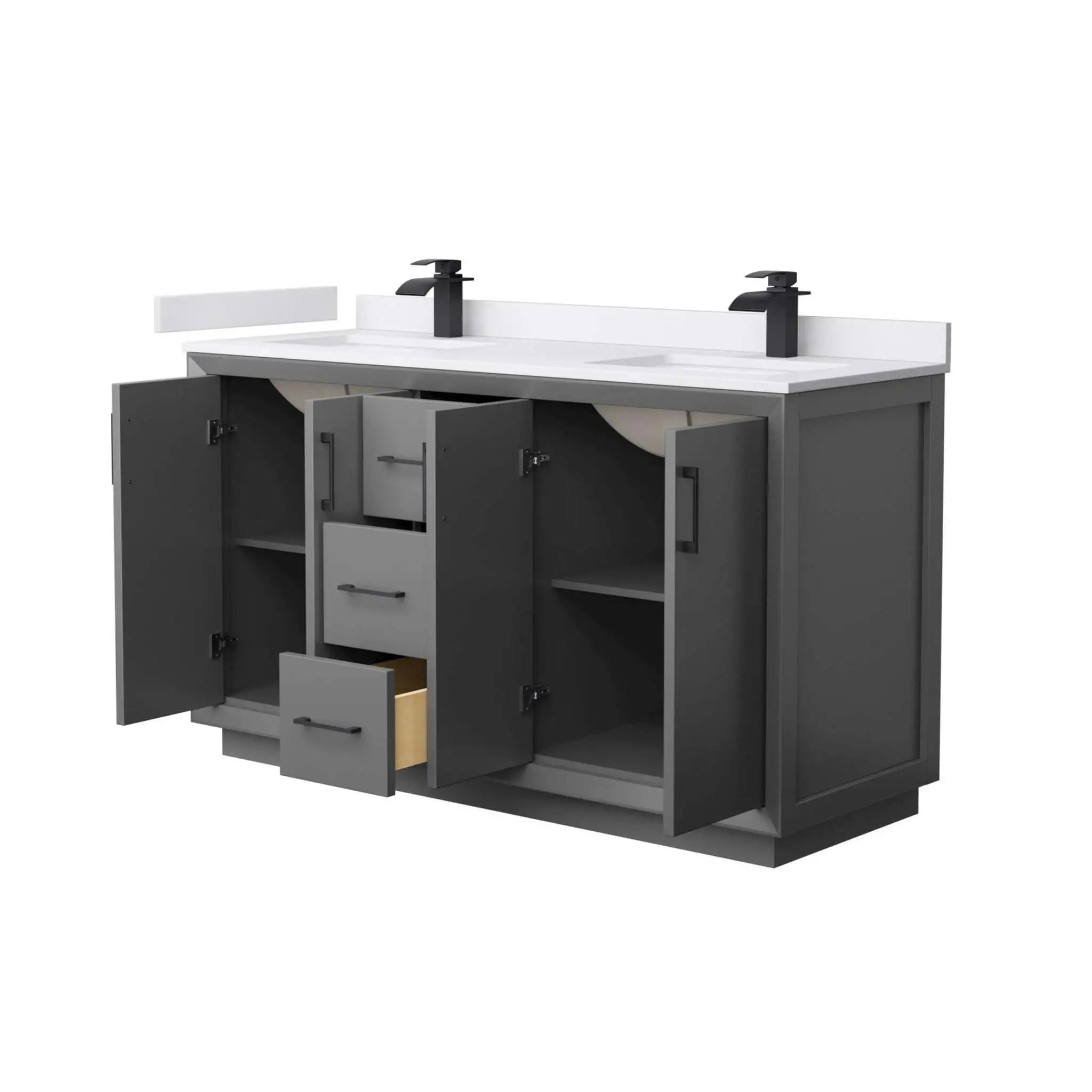 60" Strada Double Bathroom Vanity in Dark Gray with Matte Black Trim by Wyndham