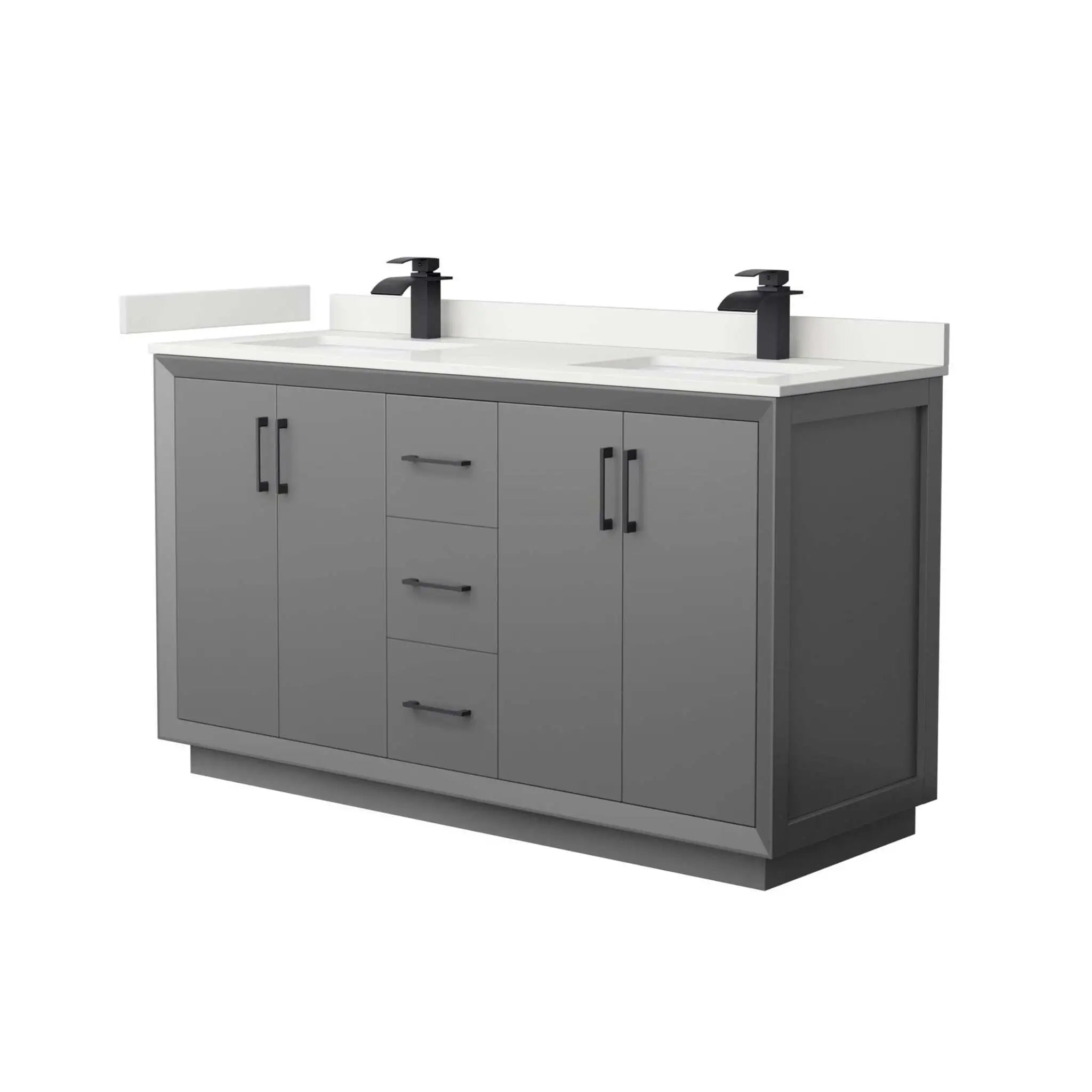 60" Strada Double Bathroom Vanity in Dark Gray with Matte Black Trim by Wyndham