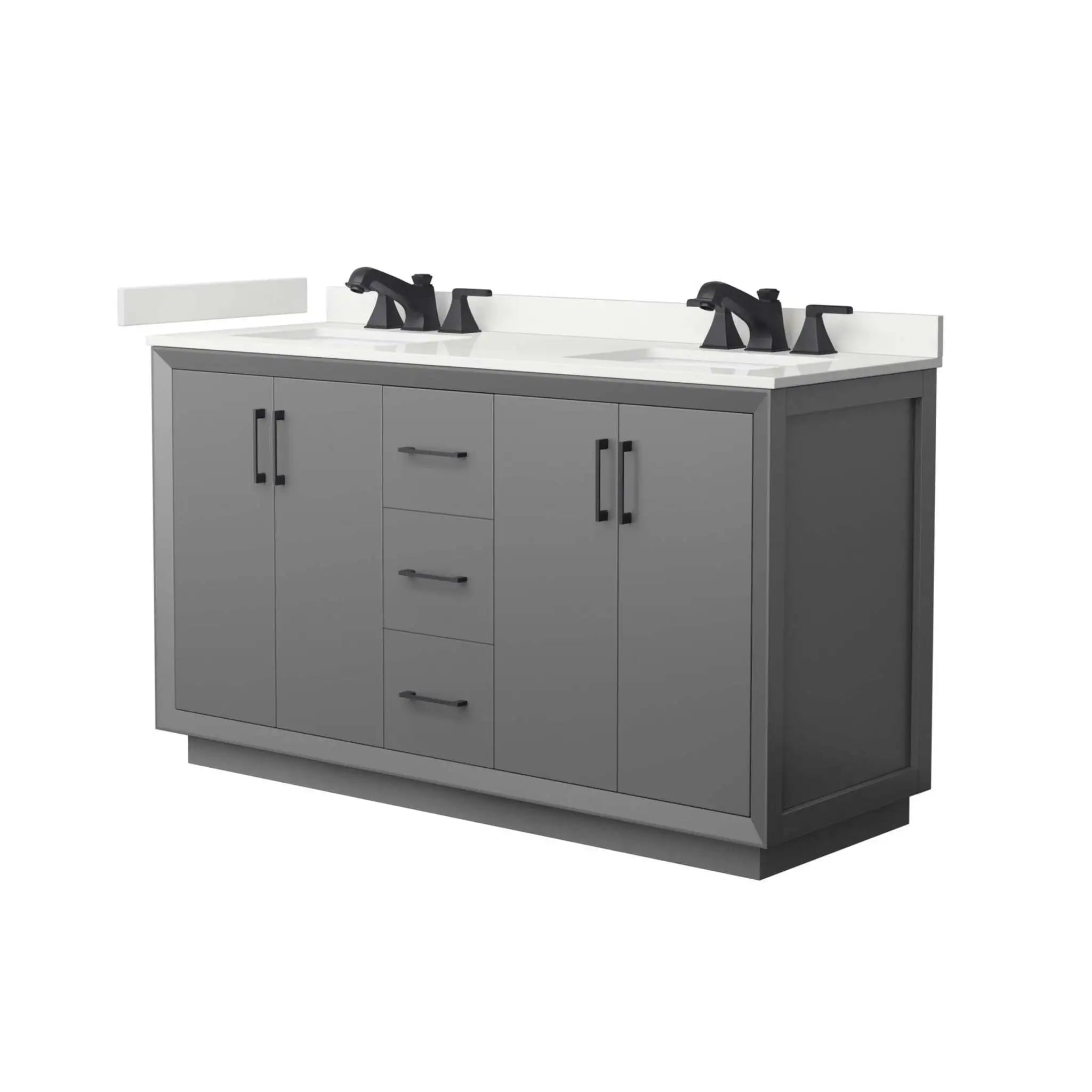 60" Strada Double Bathroom Vanity in Dark Gray with Matte Black Trim by Wyndham