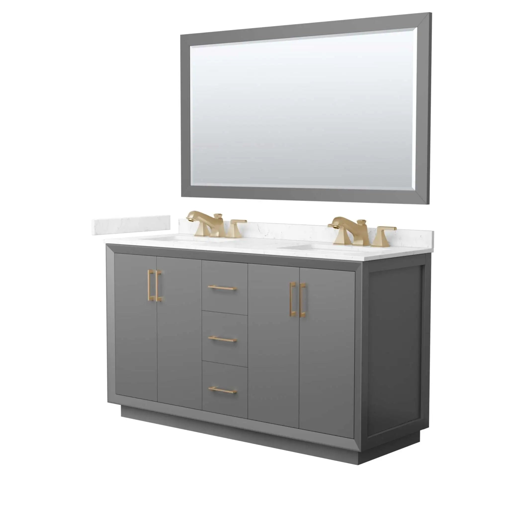 60" Strada Double Bathroom Vanity in Dark Gray with Satin Bronze Trim & 58" Mirror by Wyndham