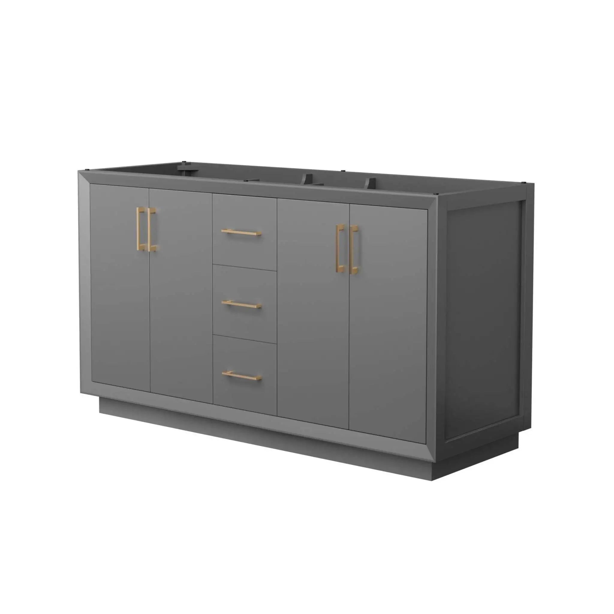 60" Strada Double Bathroom Vanity in Dark Gray with Satin Bronze Trim by Wyndham