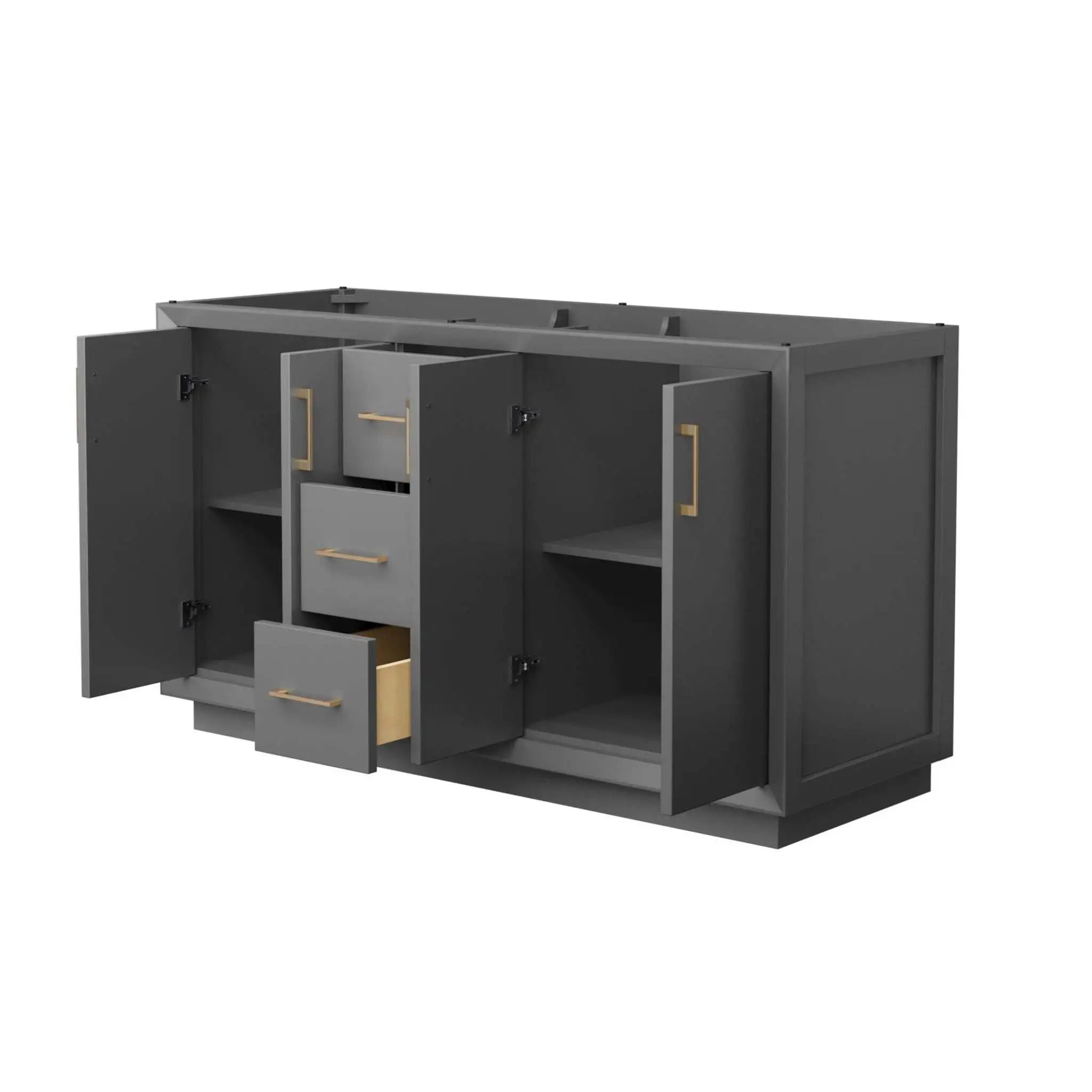 60" Strada Double Bathroom Vanity in Dark Gray with Satin Bronze Trim by Wyndham