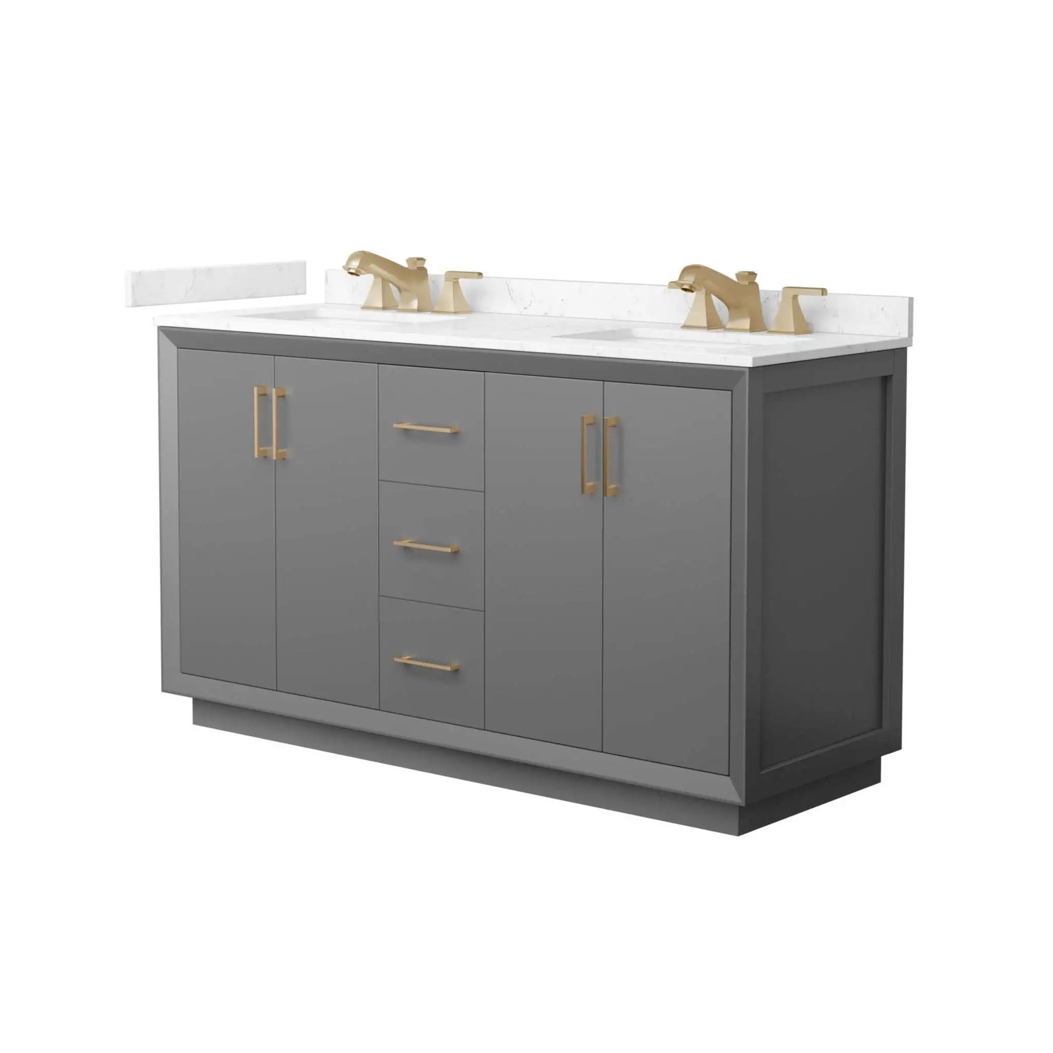 60" Strada Double Bathroom Vanity in Dark Gray with Satin Bronze Trim by Wyndham