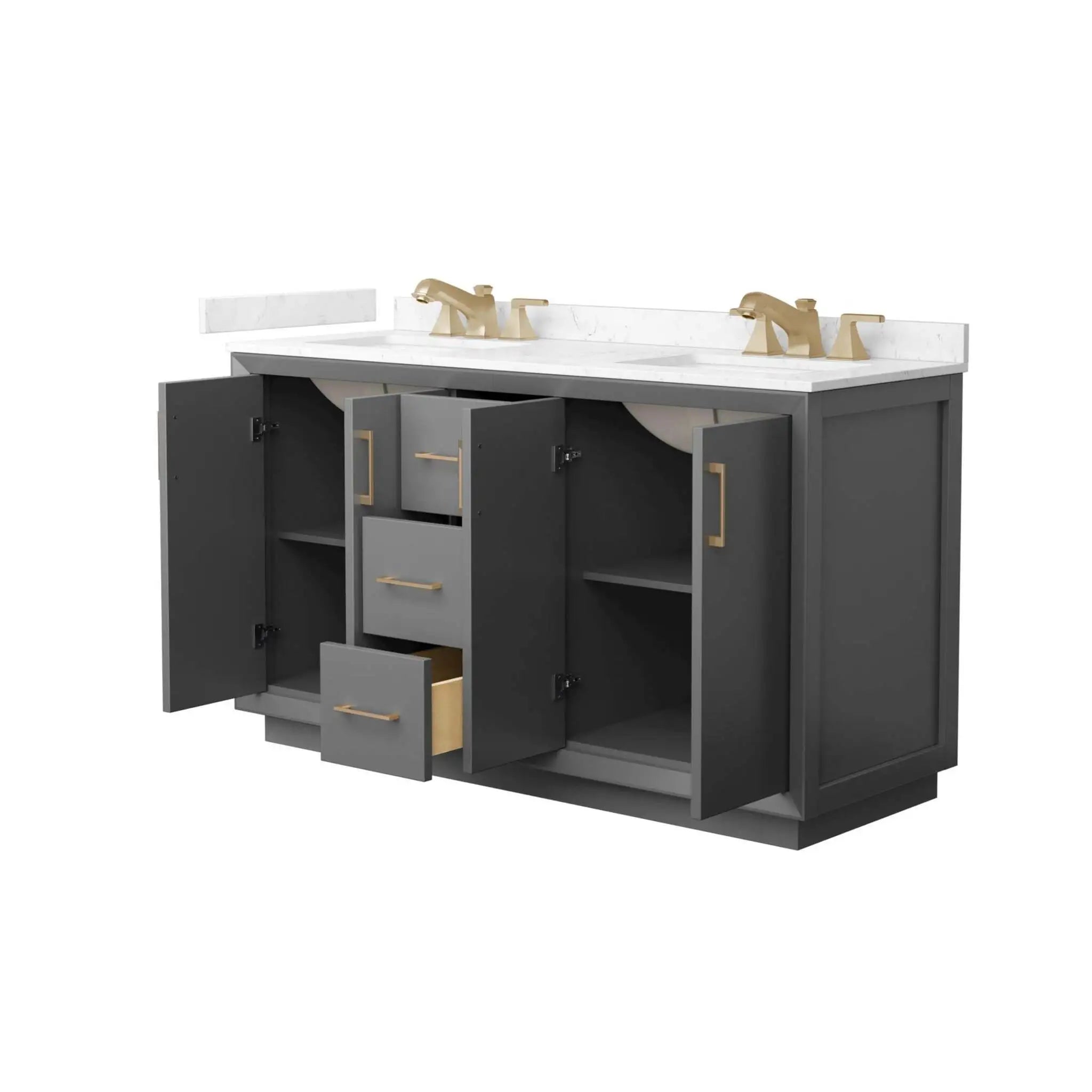 60" Strada Double Bathroom Vanity in Dark Gray with Satin Bronze Trim by Wyndham