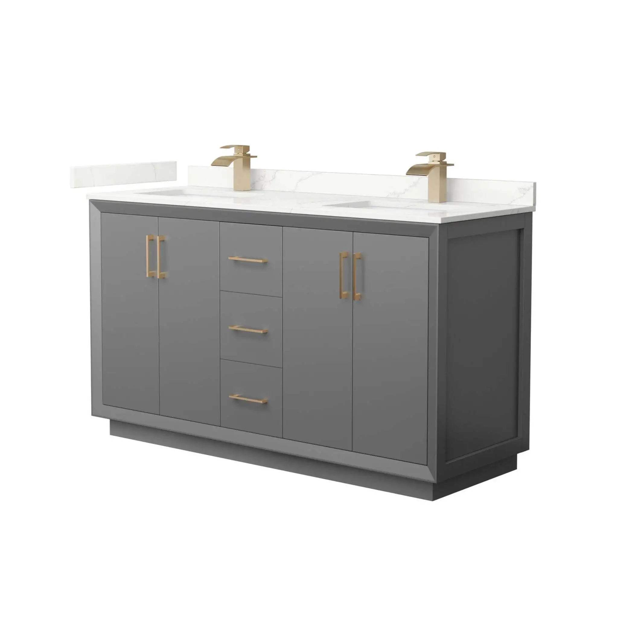60" Strada Double Bathroom Vanity in Dark Gray with Satin Bronze Trim by Wyndham