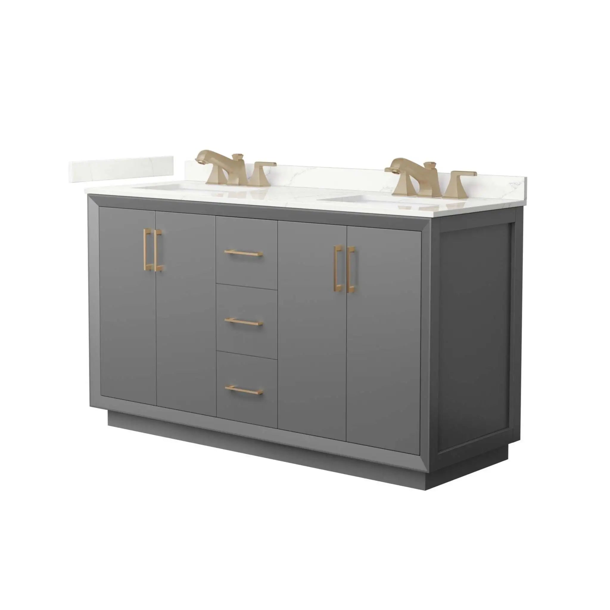60" Strada Double Bathroom Vanity in Dark Gray with Satin Bronze Trim by Wyndham