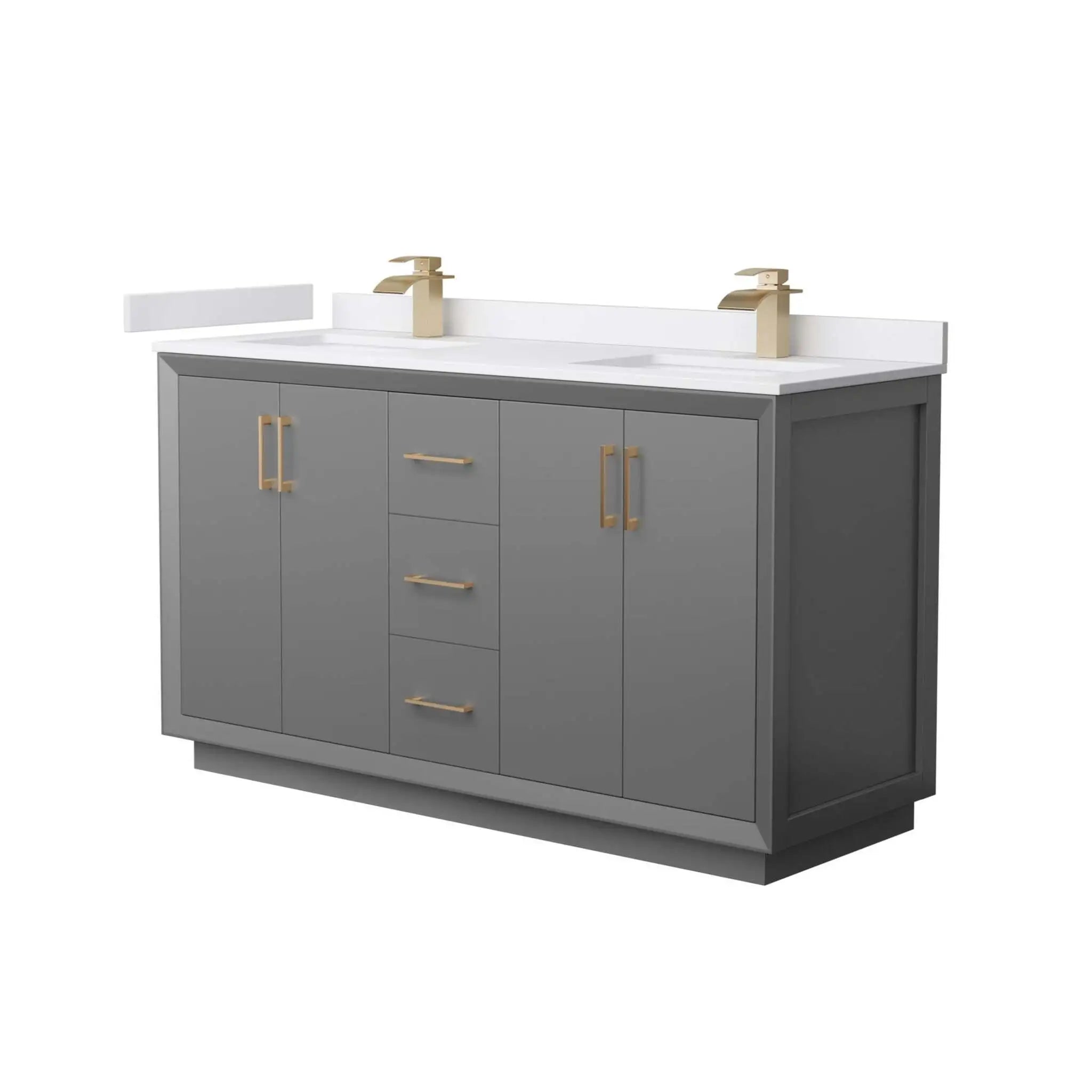 60" Strada Double Bathroom Vanity in Dark Gray with Satin Bronze Trim by Wyndham