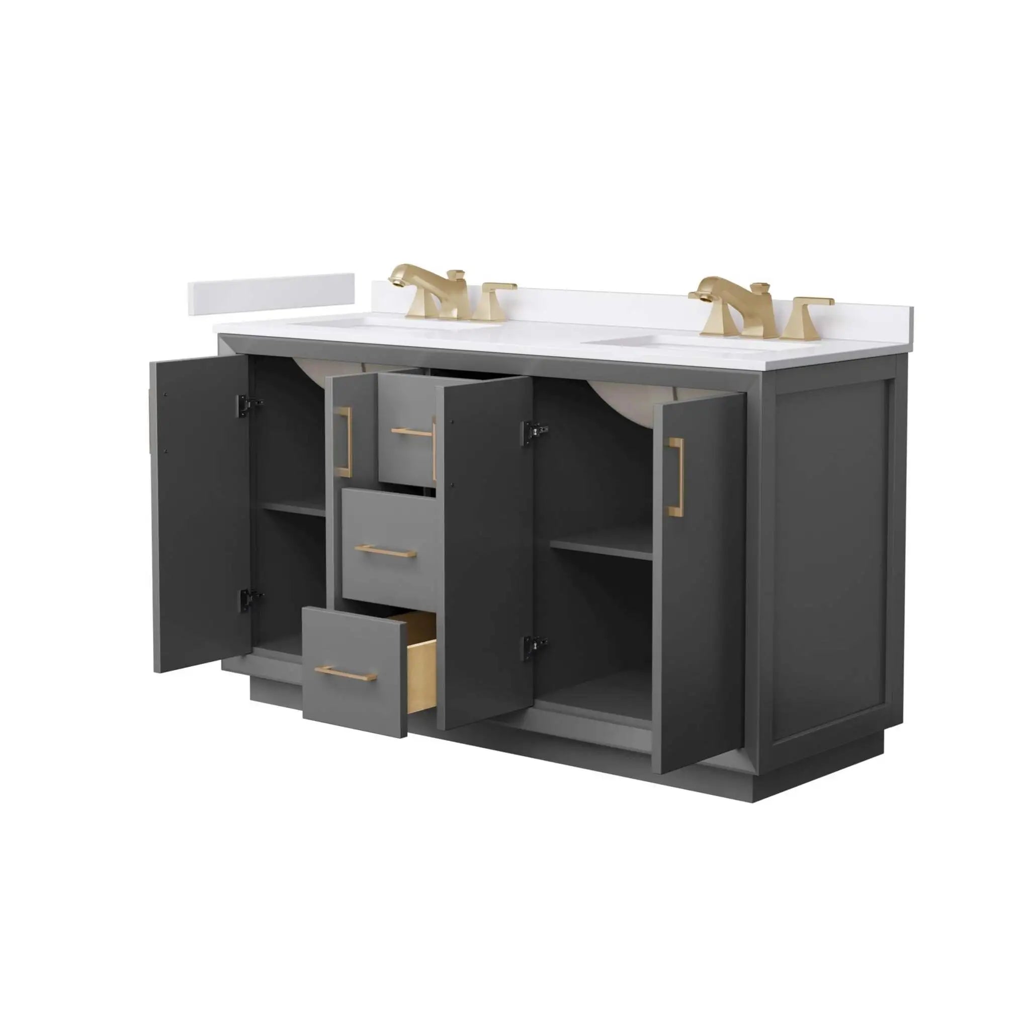 60" Strada Double Bathroom Vanity in Dark Gray with Satin Bronze Trim by Wyndham