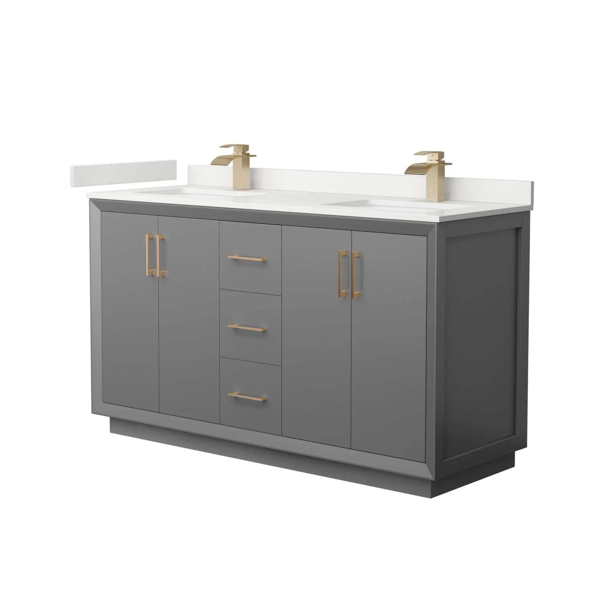 60" Strada Double Bathroom Vanity in Dark Gray with Satin Bronze Trim by Wyndham