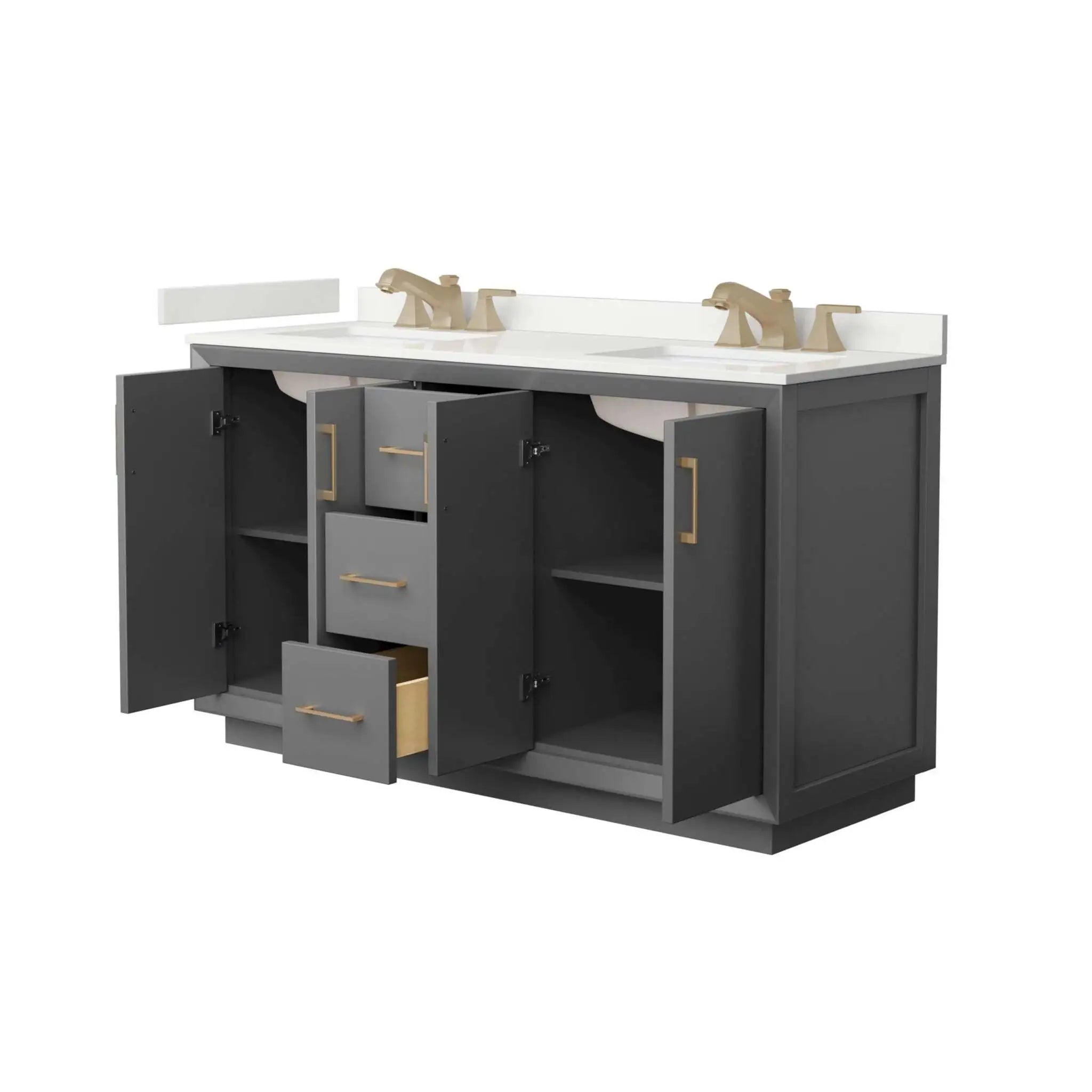60" Strada Double Bathroom Vanity in Dark Gray with Satin Bronze Trim by Wyndham