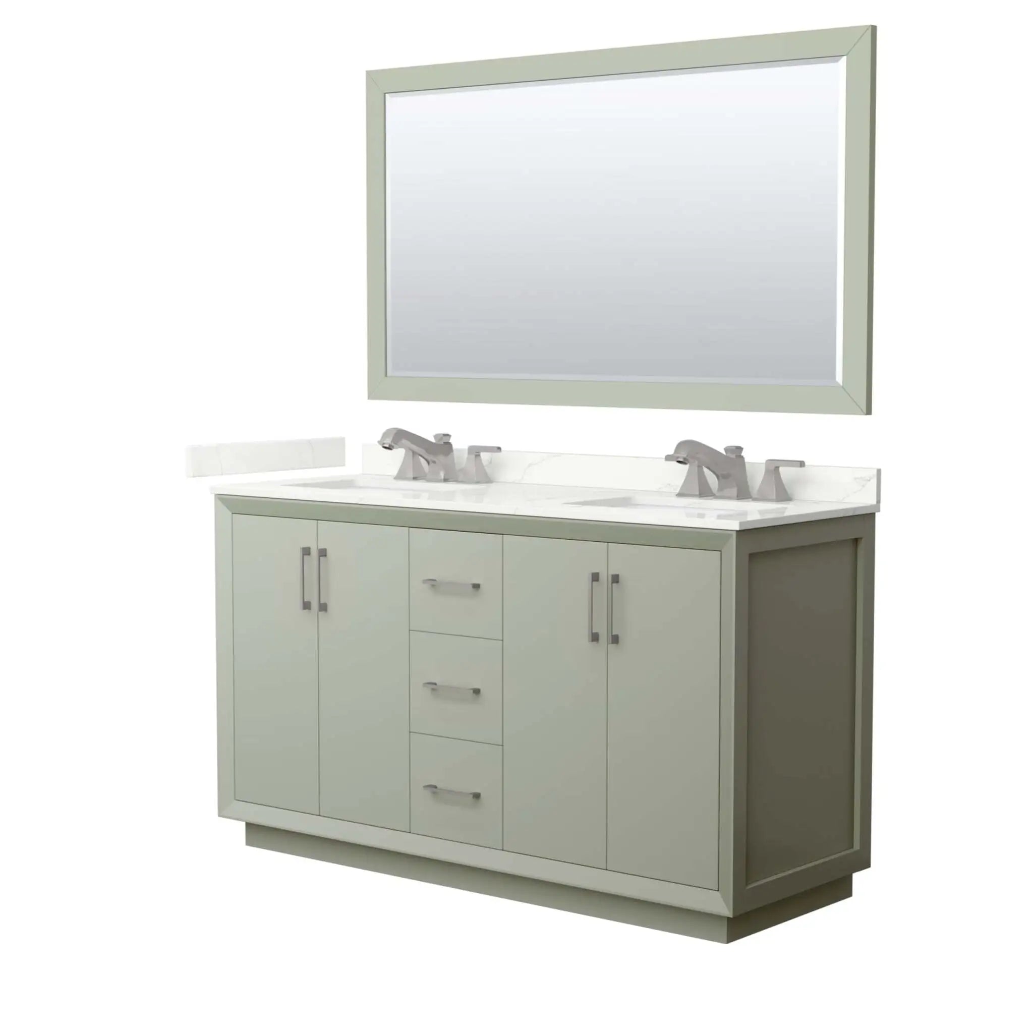 60" Strada Double Bathroom Vanity in Light Green with Brushed Nickel Trim & 58" Mirror by Wyndham