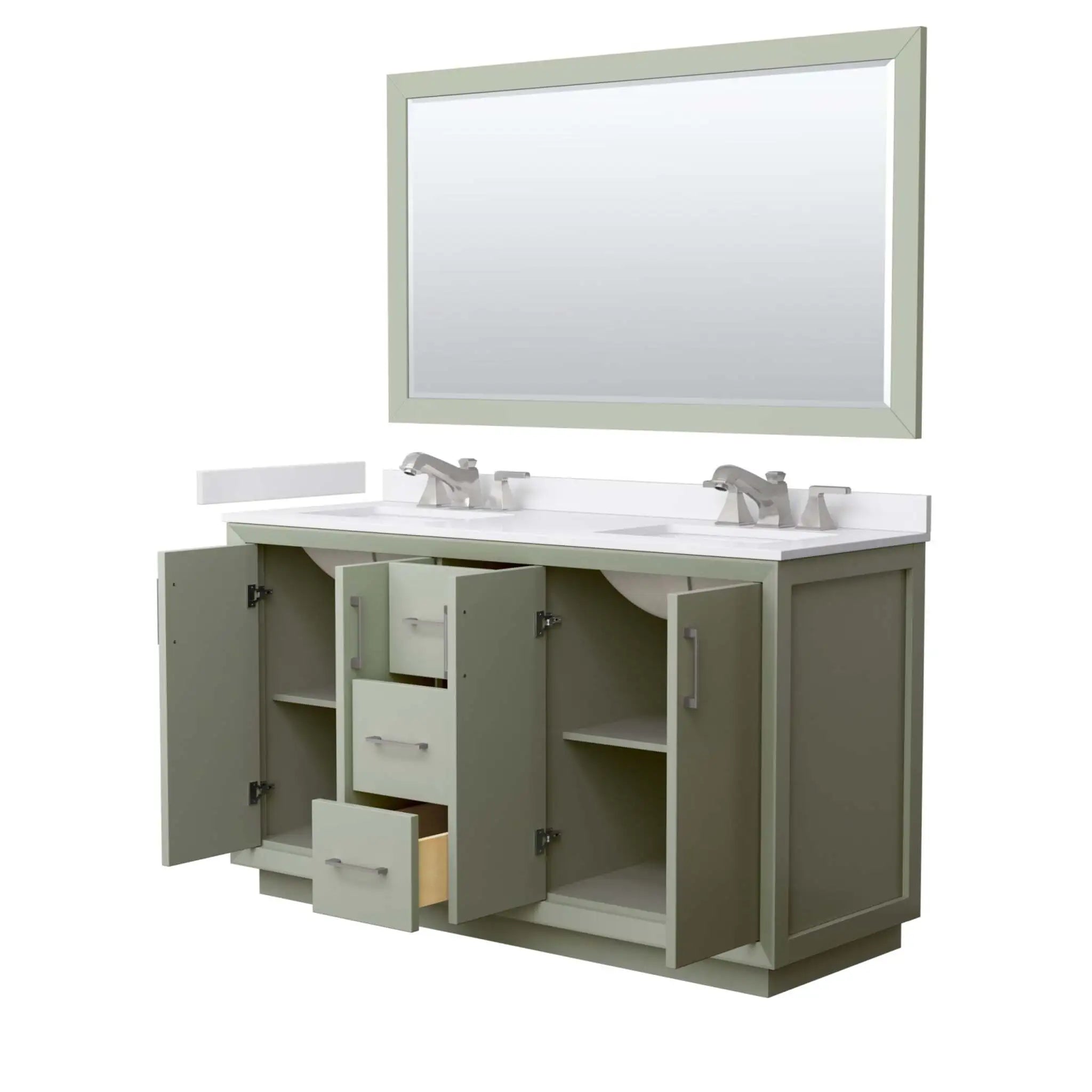 60" Strada Double Bathroom Vanity in Light Green with Brushed Nickel Trim & 58" Mirror by Wyndham