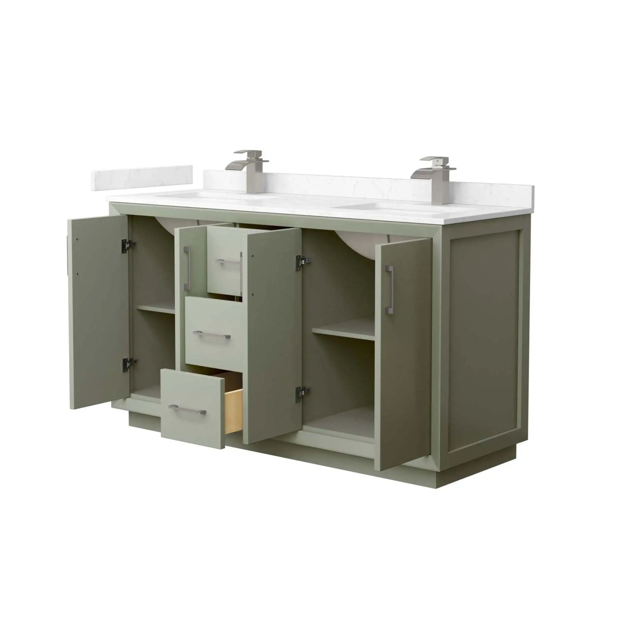 60" Strada Double Bathroom Vanity in Light Green with Brushed Nickel Trim by Wyndham