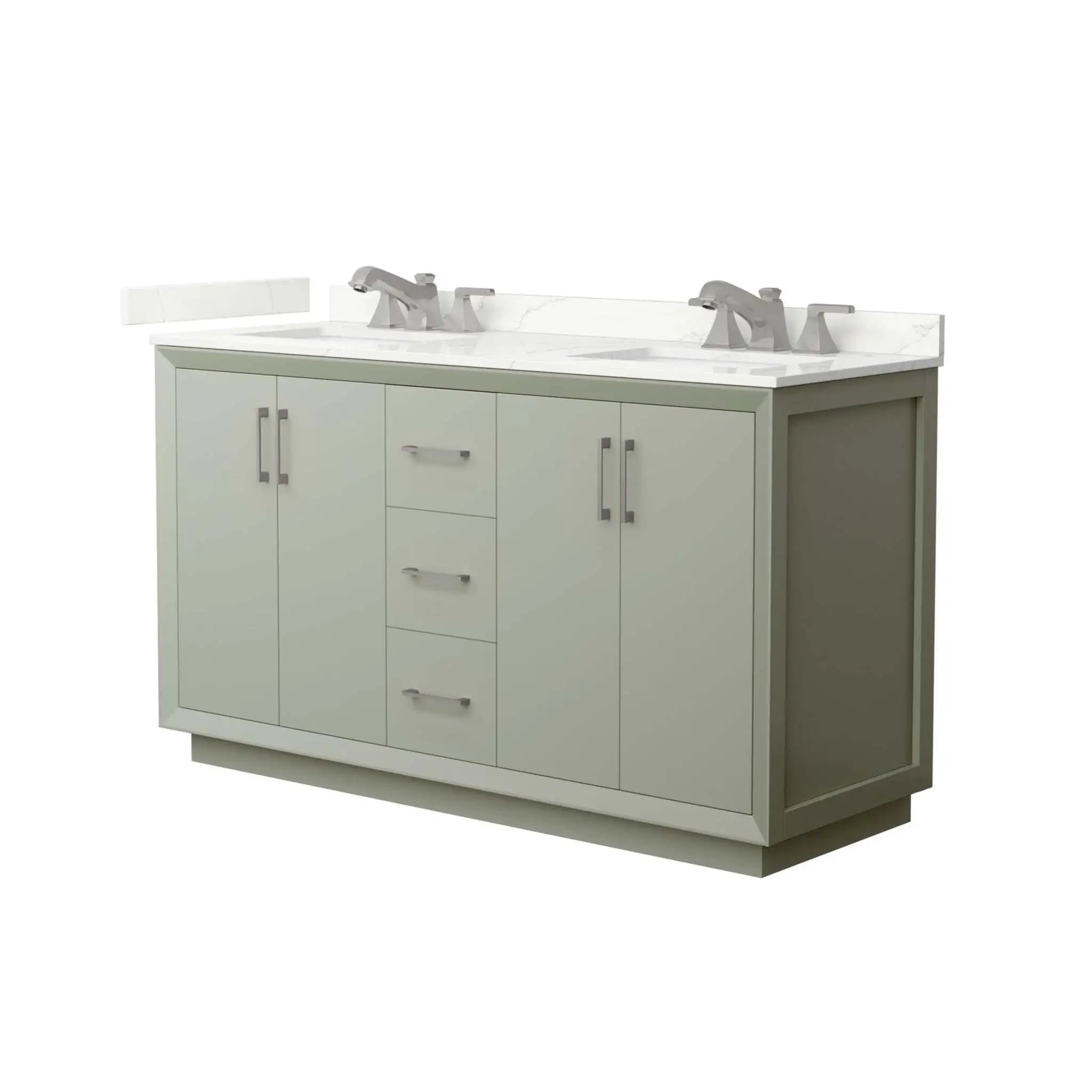 60" Strada Double Bathroom Vanity in Light Green with Brushed Nickel Trim by Wyndham
