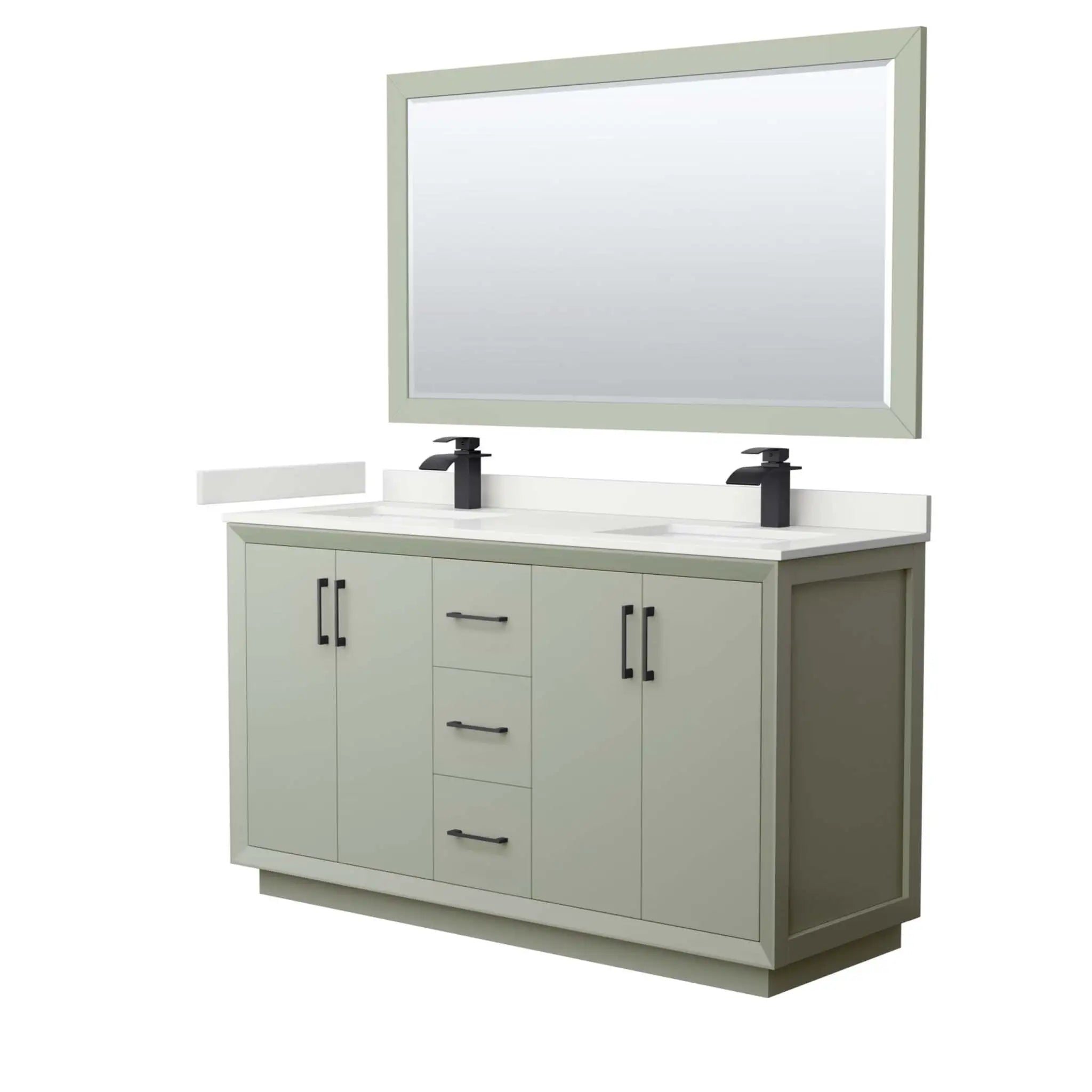 60" Strada Double Bathroom Vanity in Light Green with Matte Black Trim & 58" Mirror by Wyndham