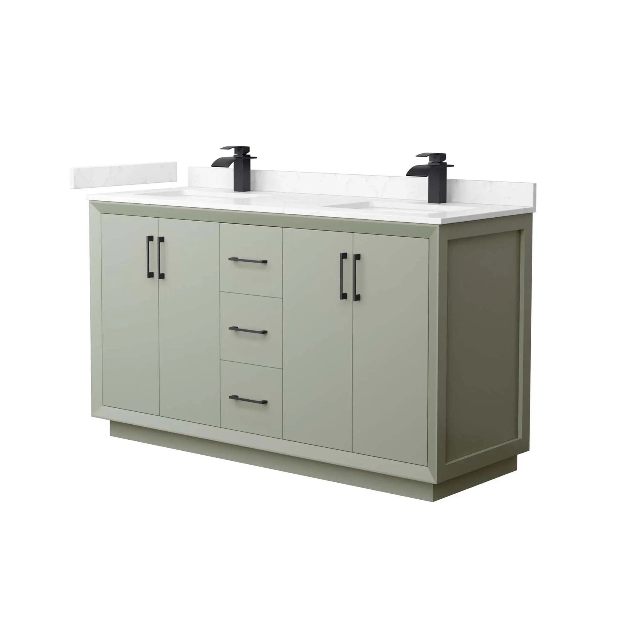60" Strada Double Bathroom Vanity in Light Green with Matte Black Trim by Wyndham