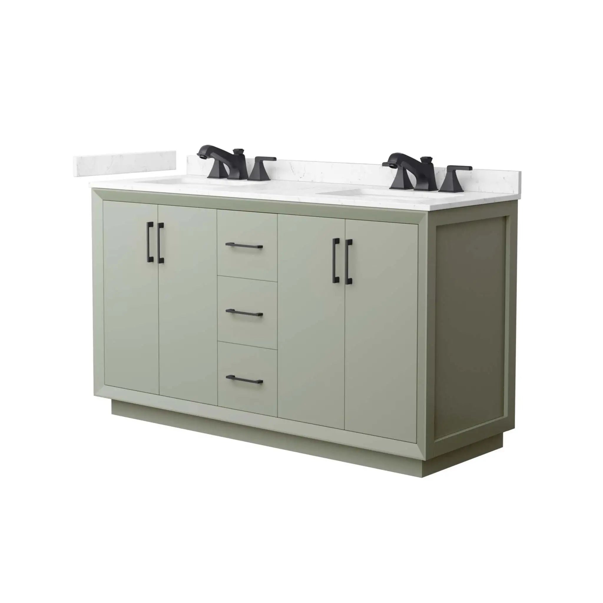 60" Strada Double Bathroom Vanity in Light Green with Matte Black Trim by Wyndham