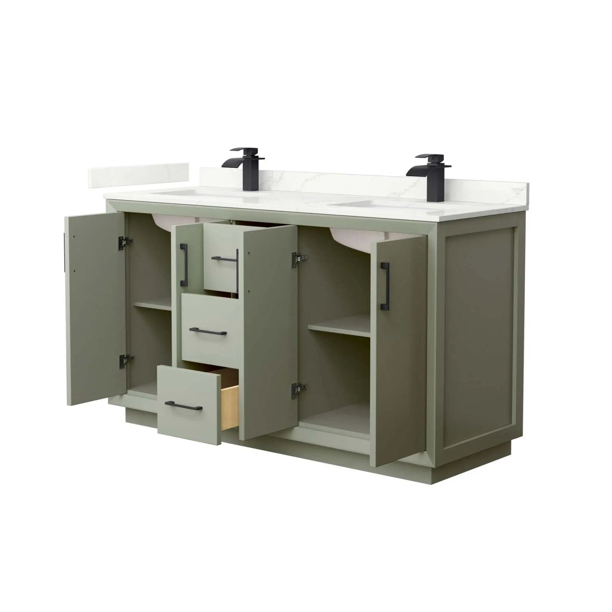 60" Strada Double Bathroom Vanity in Light Green with Matte Black Trim by Wyndham
