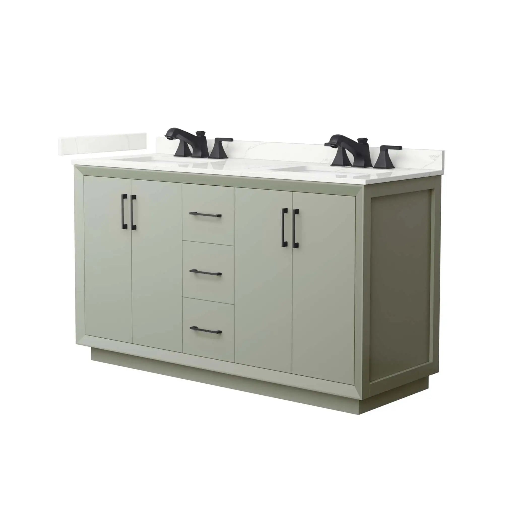 60" Strada Double Bathroom Vanity in Light Green with Matte Black Trim by Wyndham