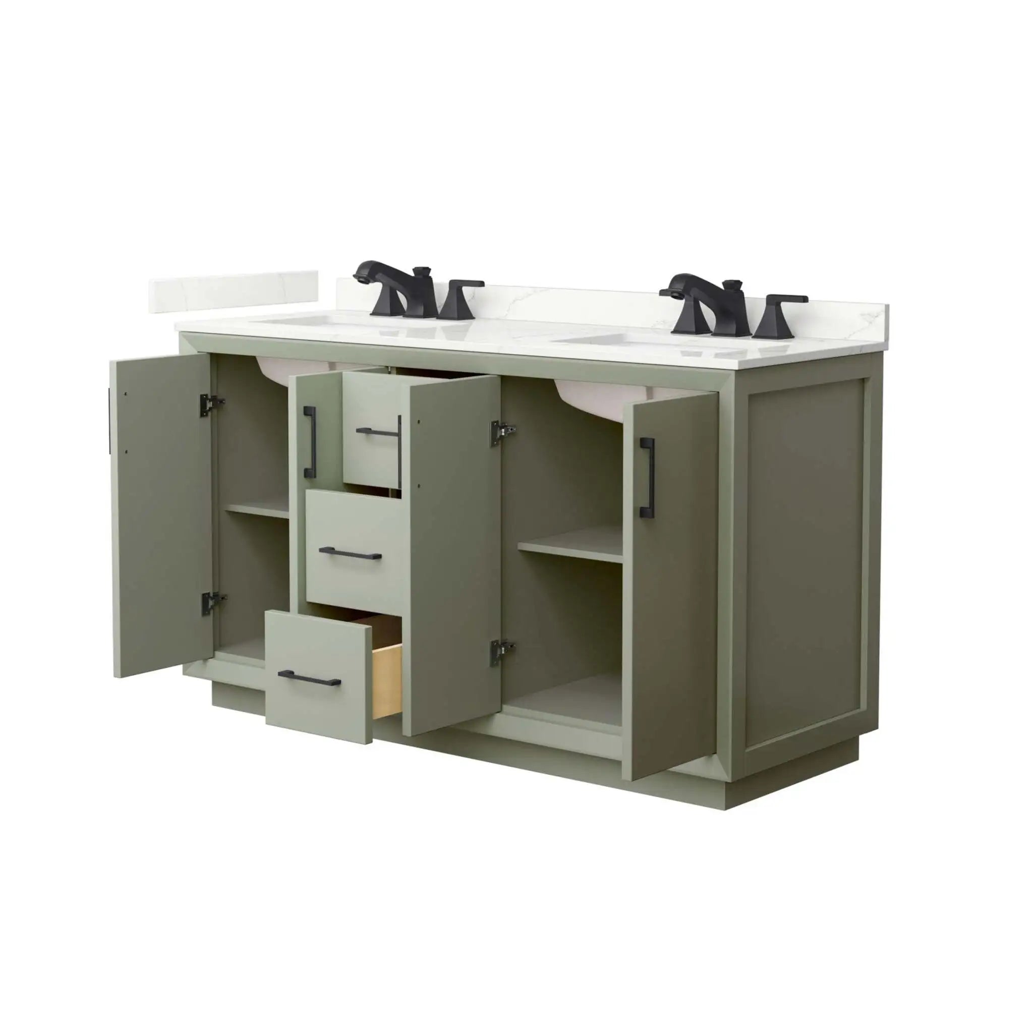 60" Strada Double Bathroom Vanity in Light Green with Matte Black Trim by Wyndham