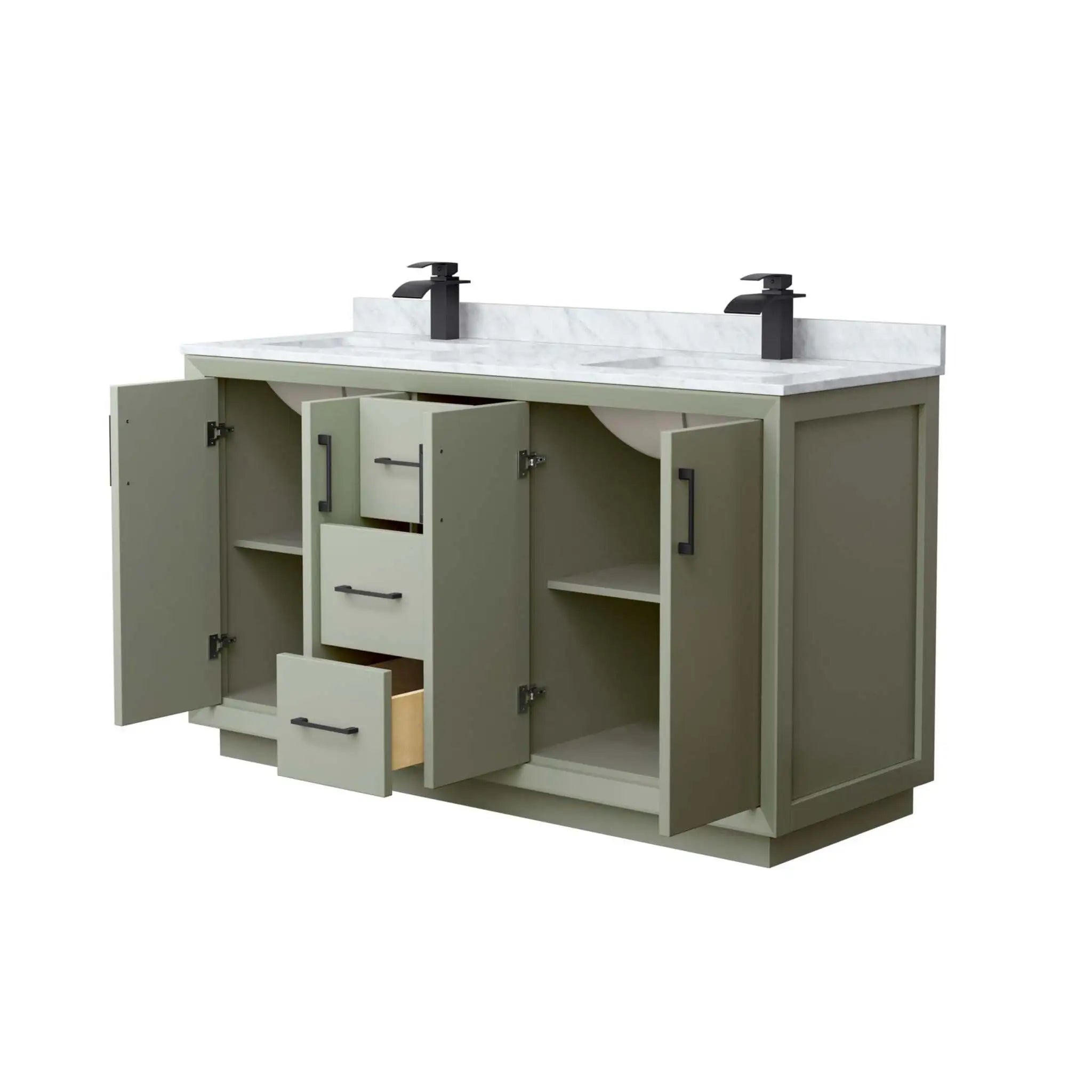 60" Strada Double Bathroom Vanity in Light Green with Matte Black Trim by Wyndham
