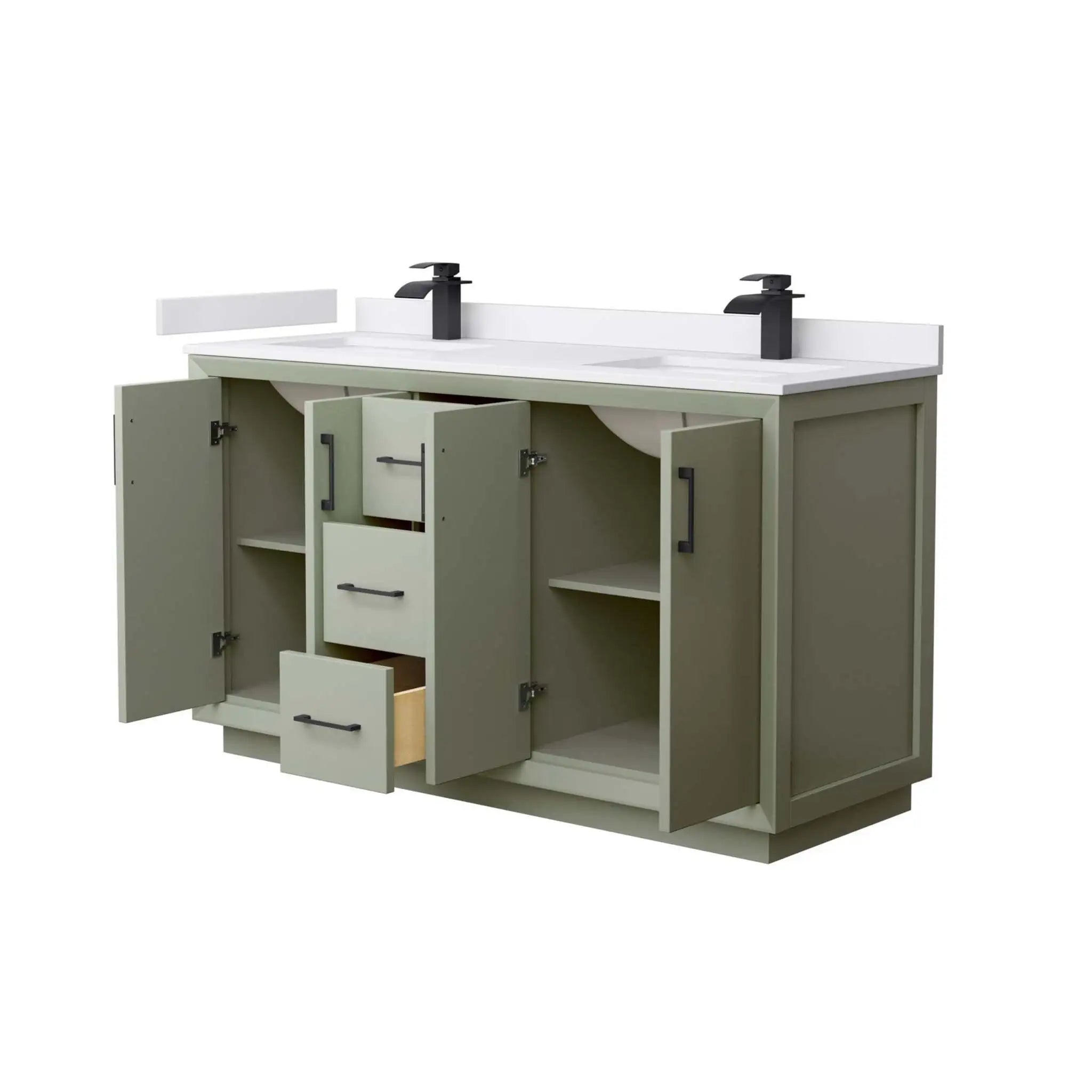 60" Strada Double Bathroom Vanity in Light Green with Matte Black Trim by Wyndham
