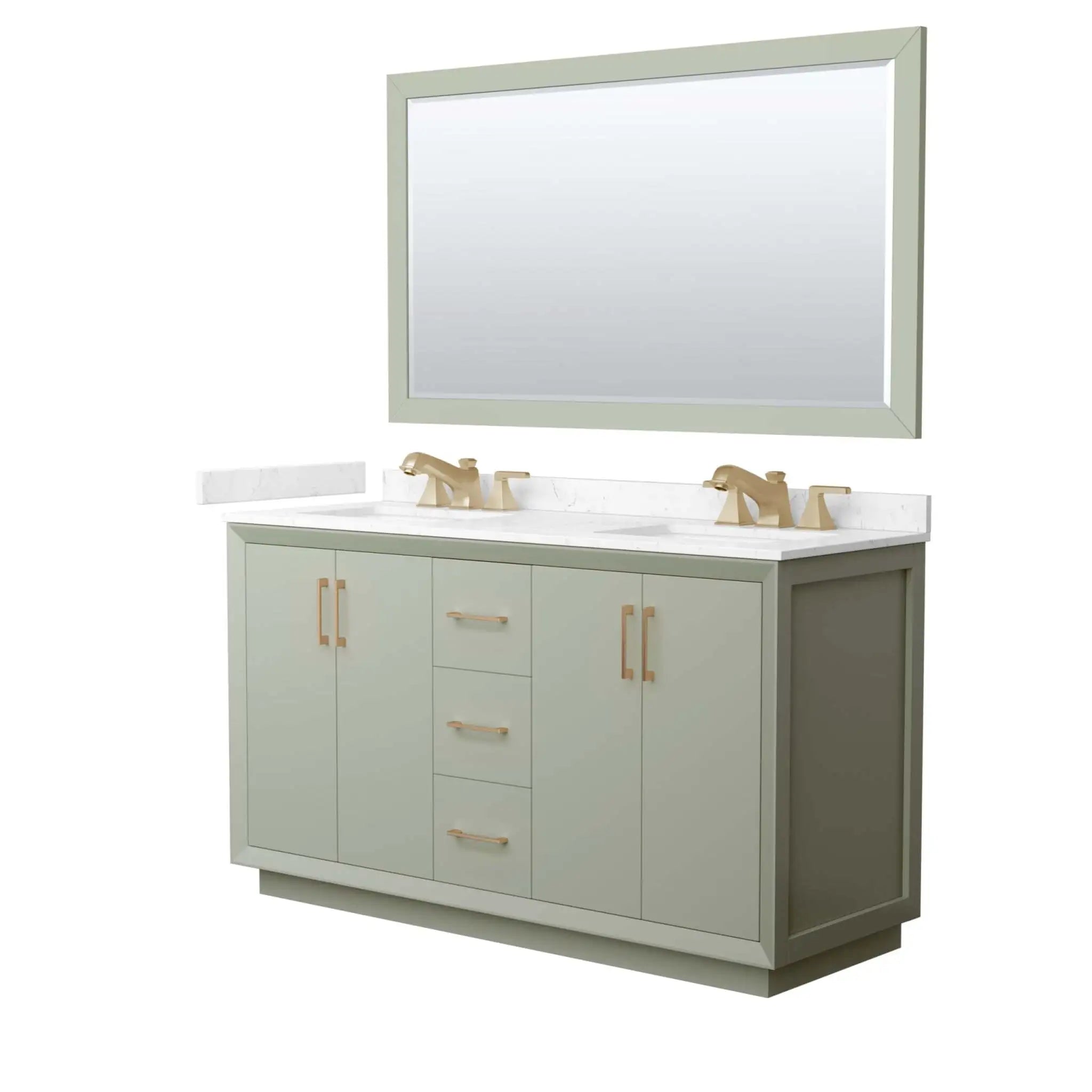 60" Strada Double Bathroom Vanity in Light Green with Satin Bronze Trim & 58" Mirror by Wyndham