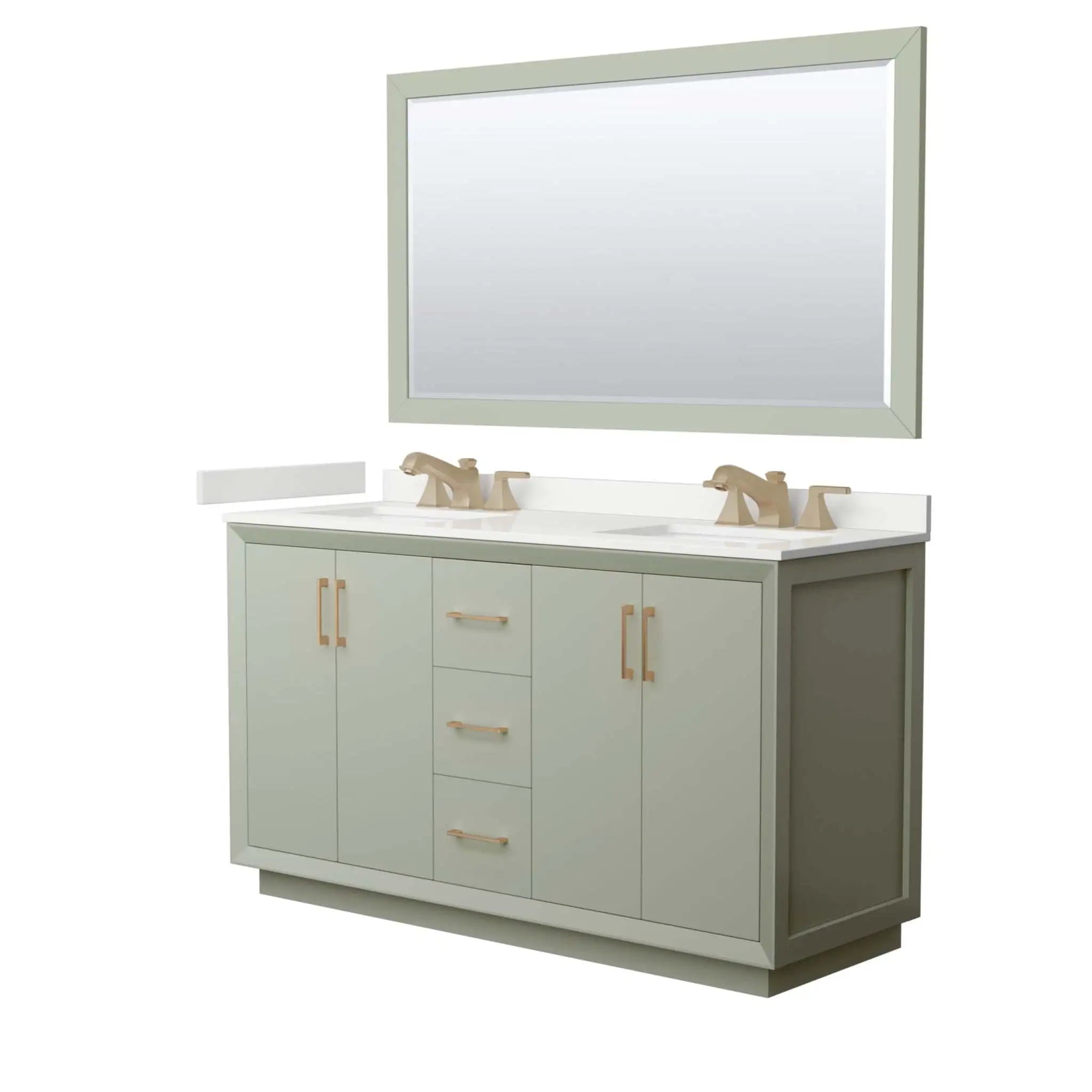 60" Strada Double Bathroom Vanity in Light Green with Satin Bronze Trim & 58" Mirror by Wyndham